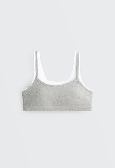 Medium-support ribbed heather sports bra with overlay — GREY MELANGE 7