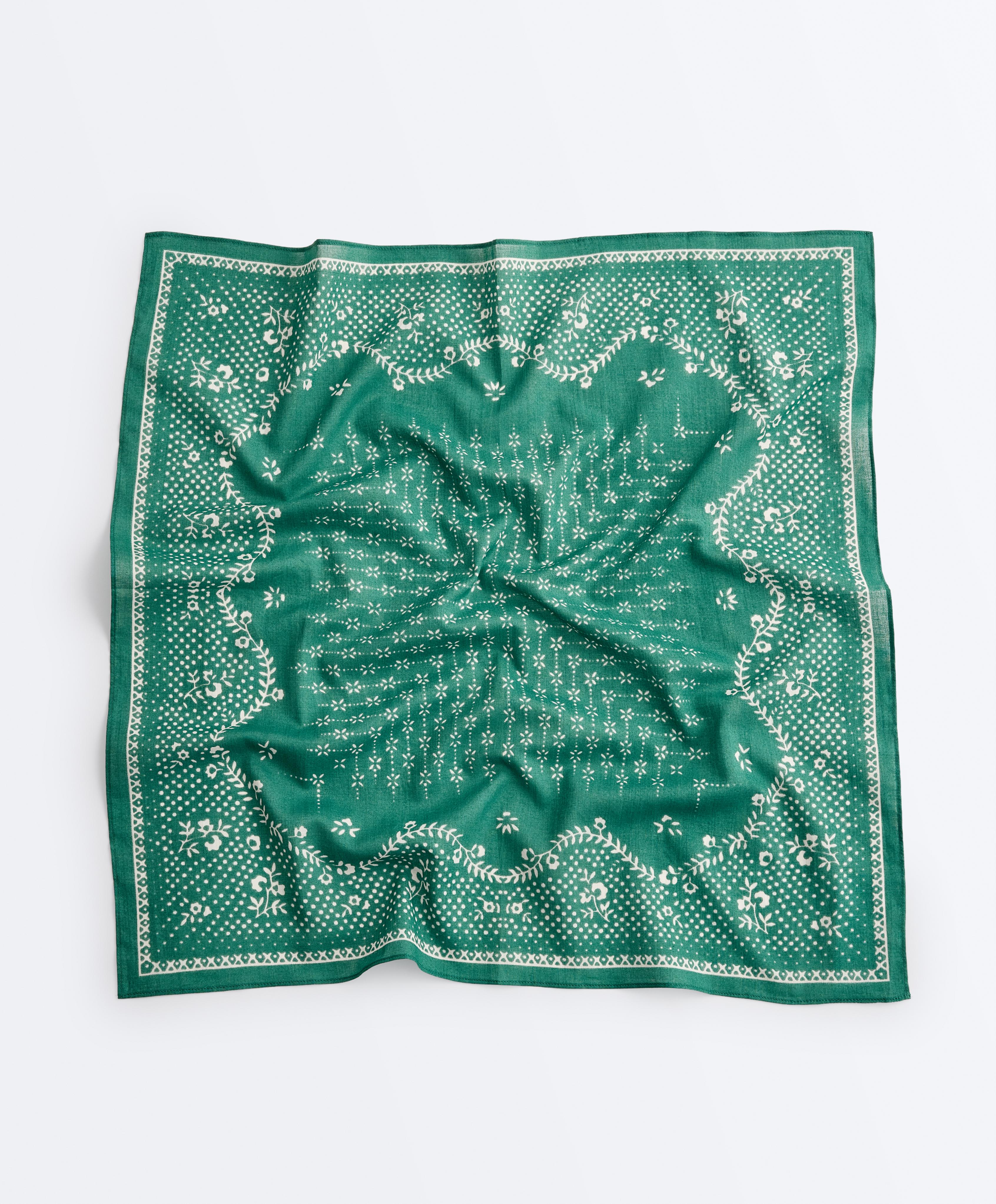 Floral 100% cotton print bandana — GRASS GREEN