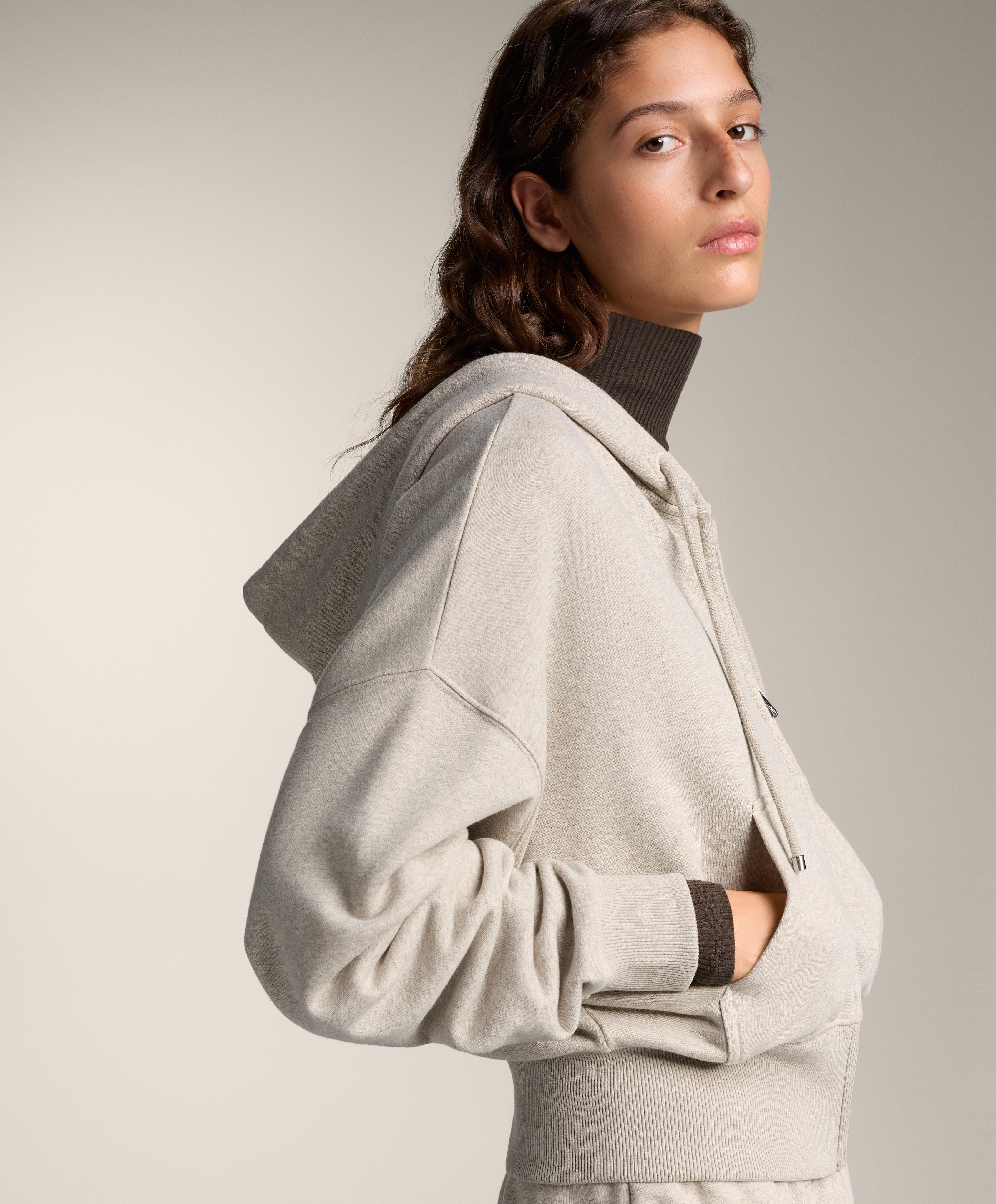 Wide sleeve hooded jacket with cotton — BEIGE