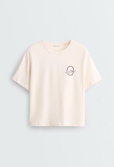 Boxy cotton blend short-sleeved T-shirt with print — ECRU 5