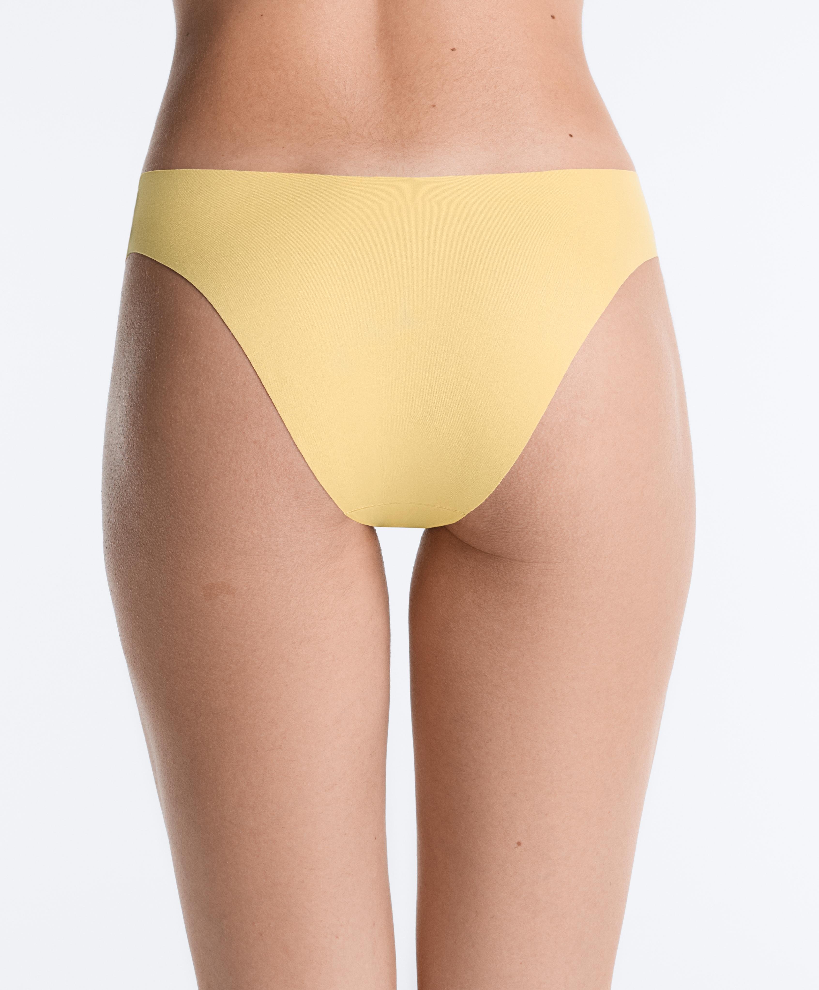 5 laser-cut invisible polyamide blend V-cut bikini briefs — MID-YELLOW