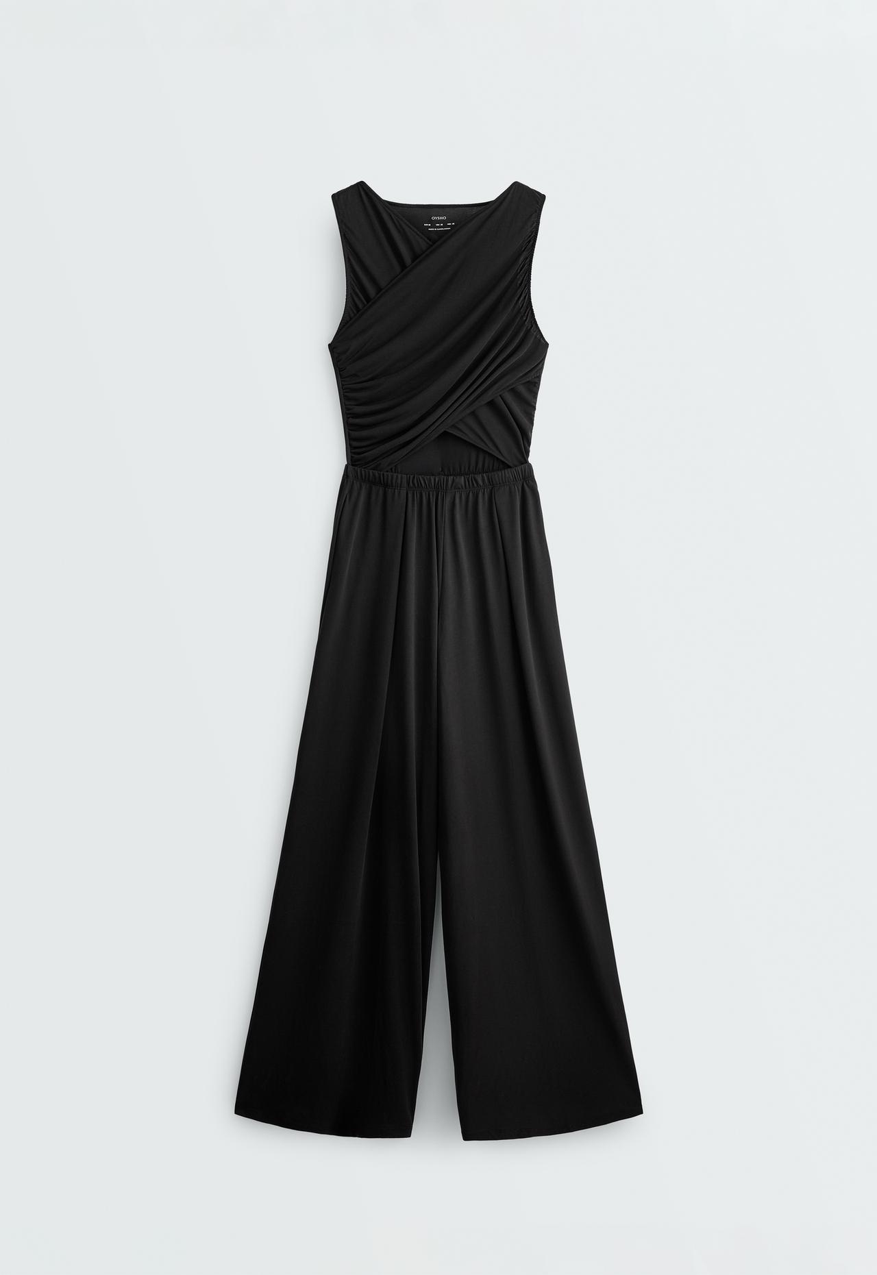Crossover modal blend jumpsuit — BLACK