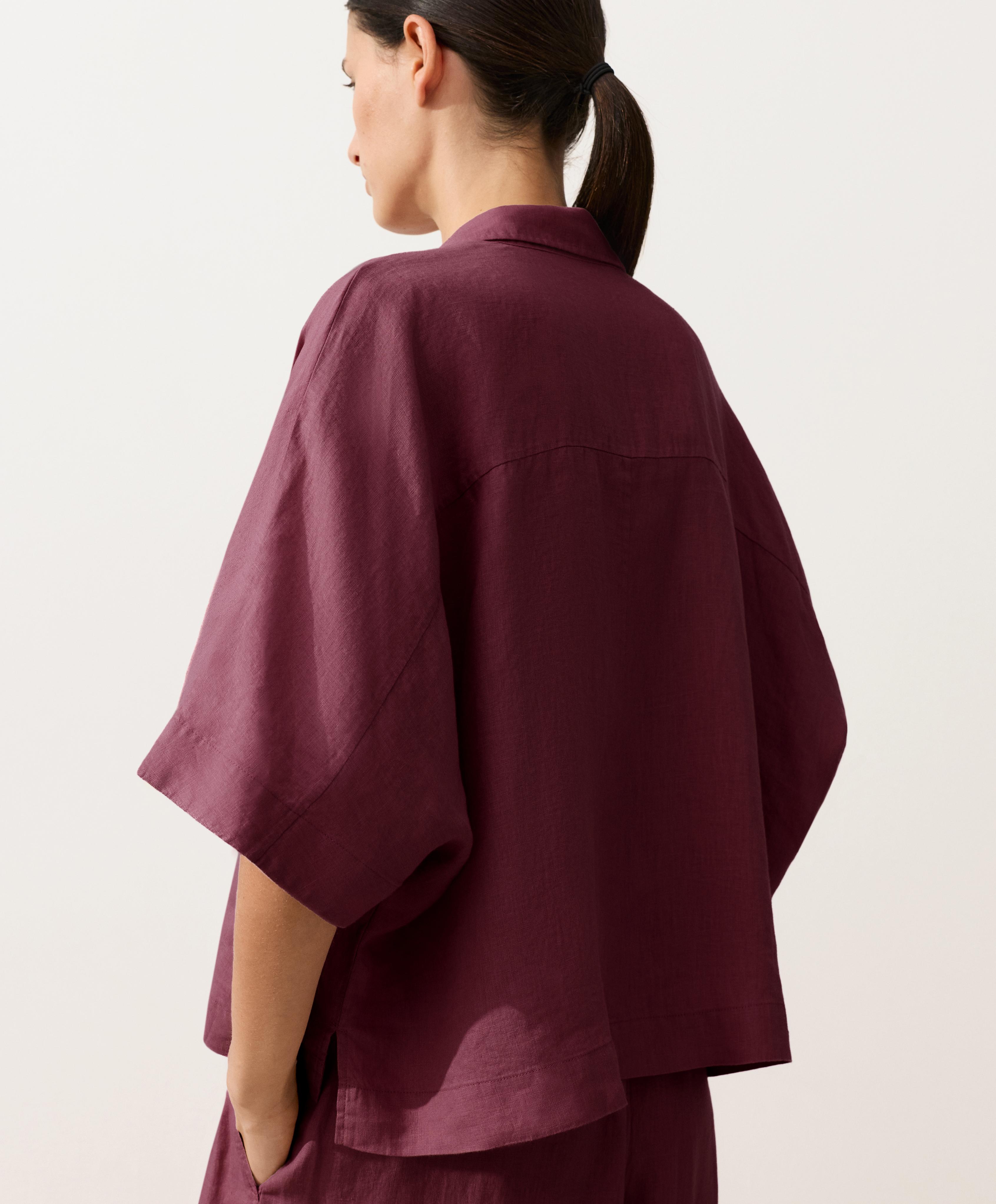 Oversize 100% linen polo shirt — CHERRY