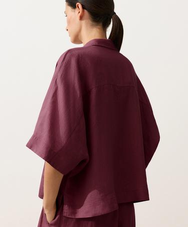 Oversize 100% linen polo shirt — CHERRY 5