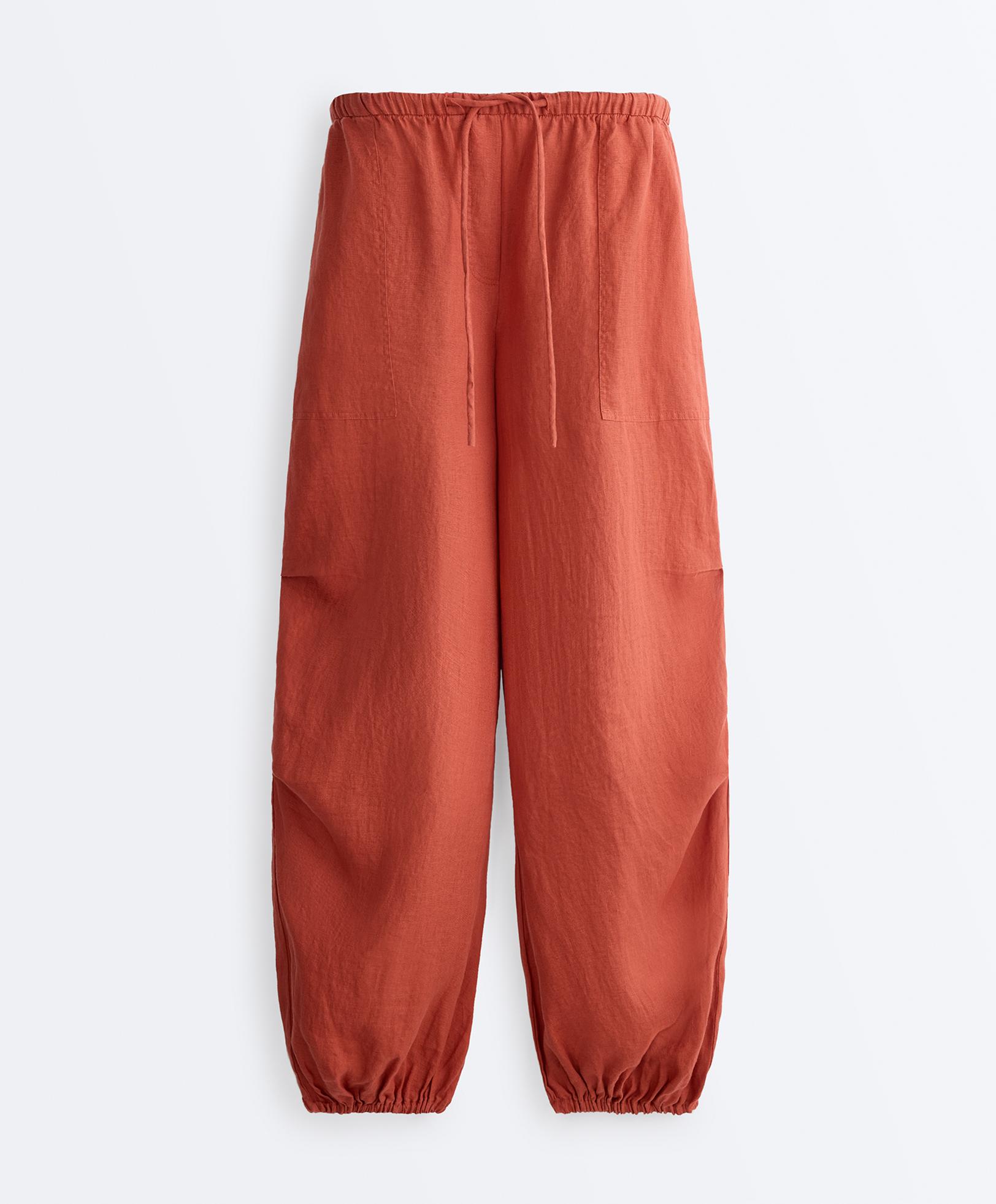 100% linen cargo bloomer trousers — BURNT ORANGE