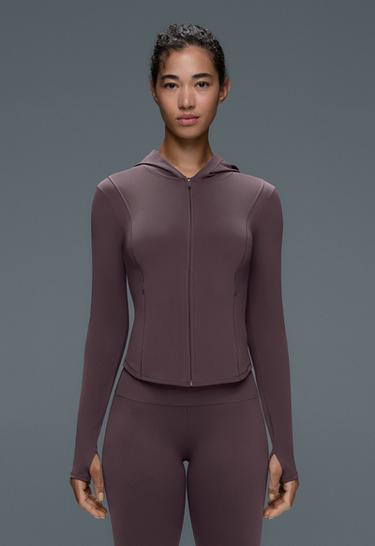 Light warm cropped technical jacket — Purplish brown 3