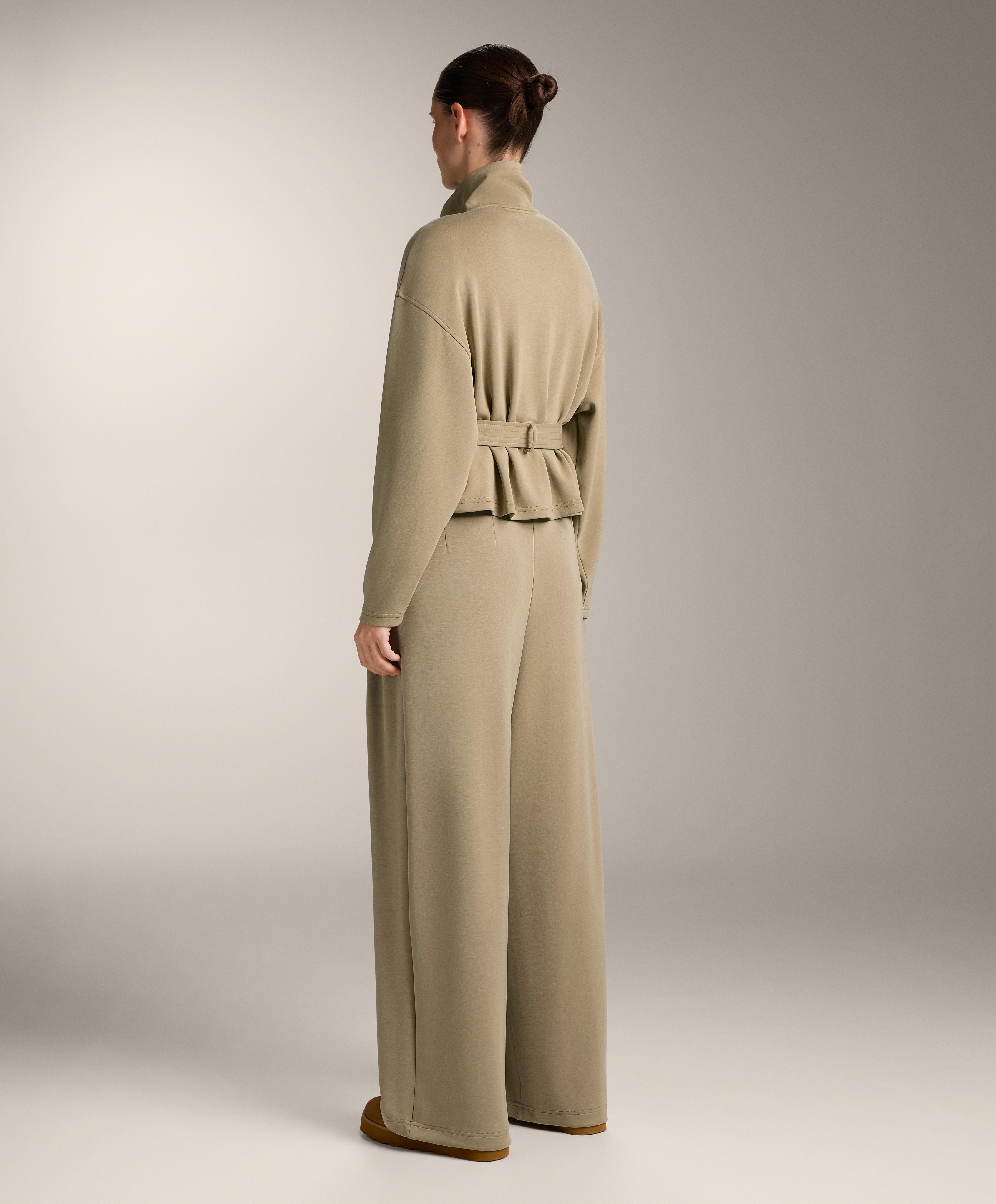 Soft-touch belted jacket with modal — GREEN BEIGE