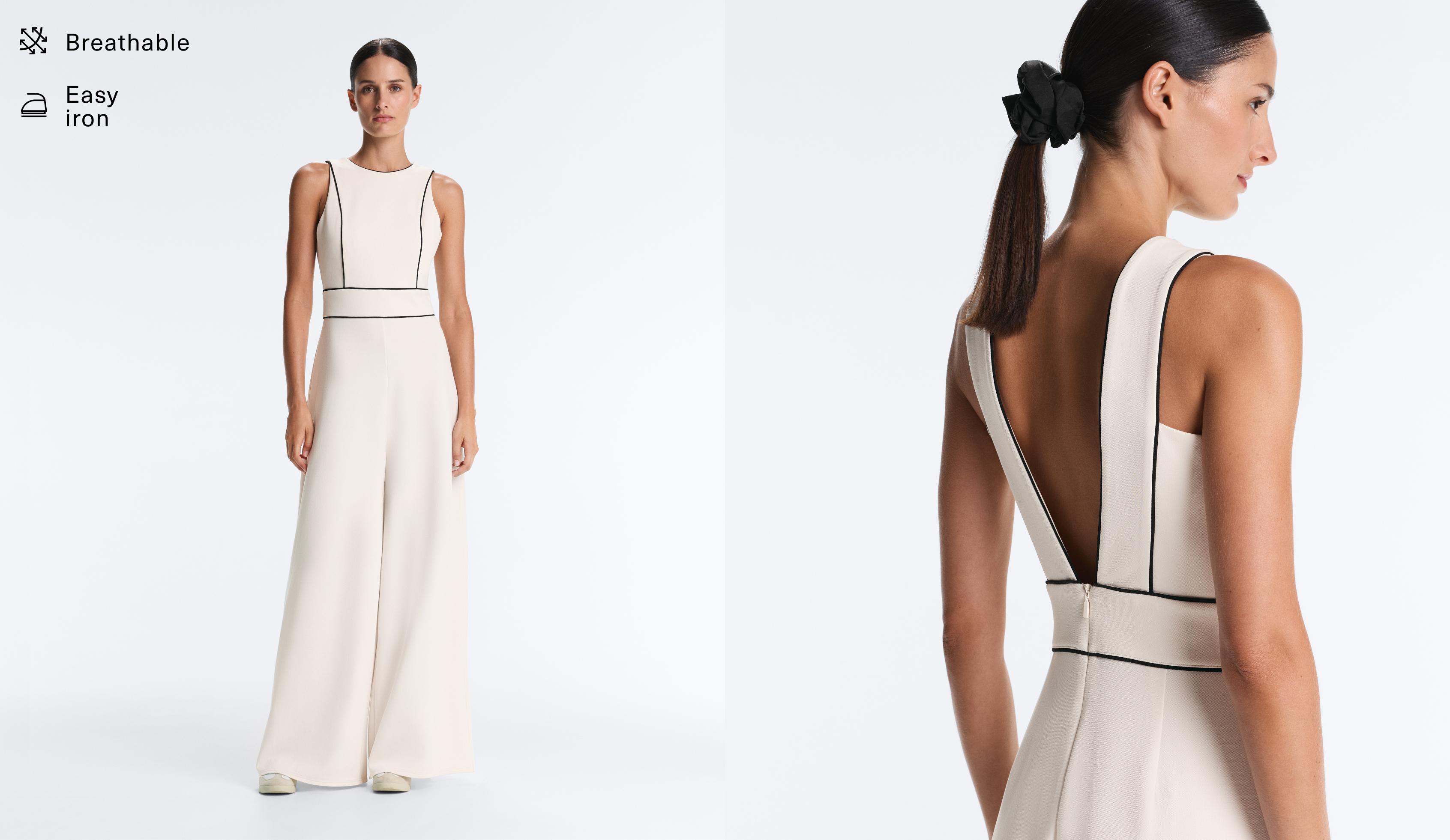 Long piping pique jumpsuit with cotton