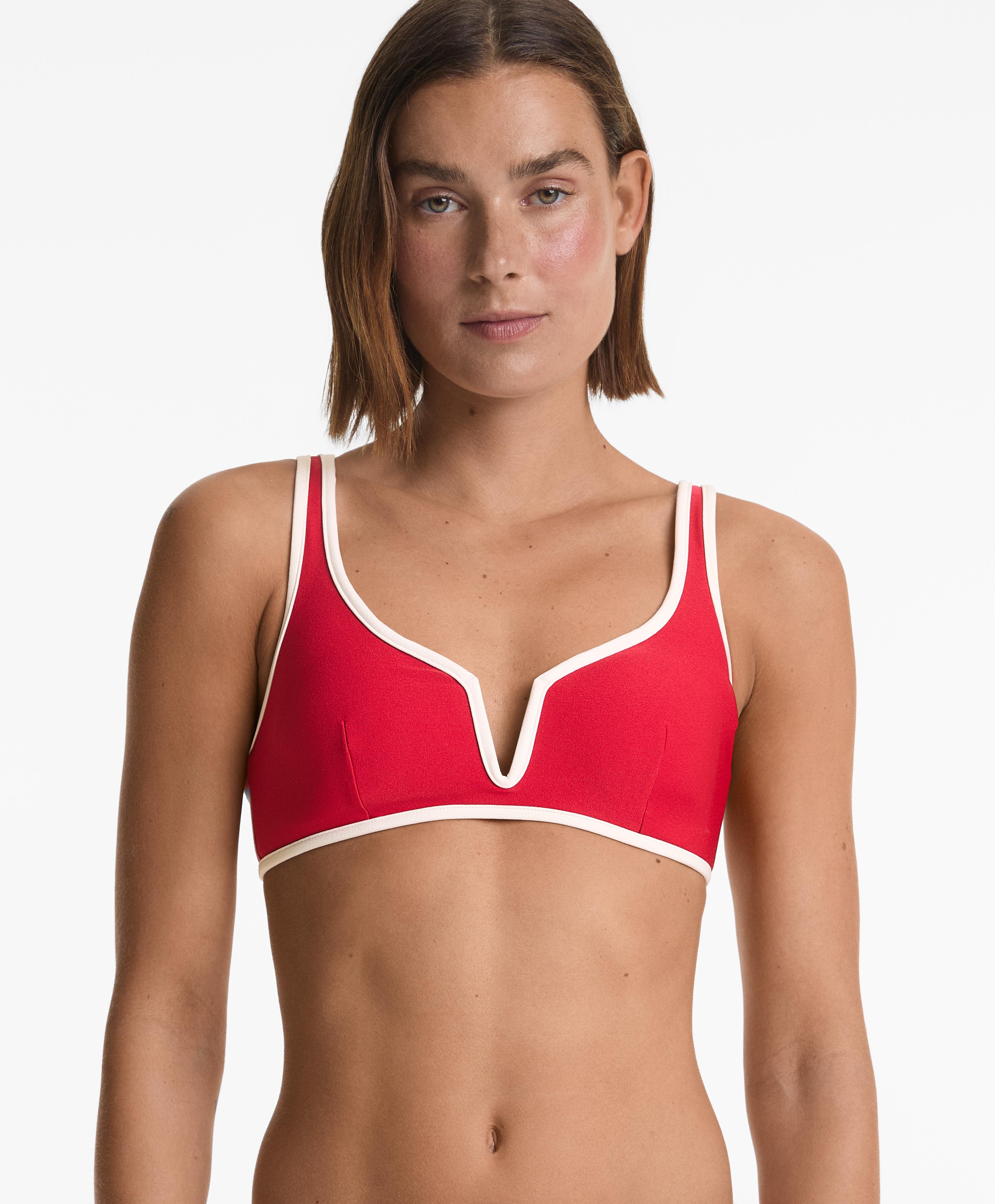 Halter bikini top with trim