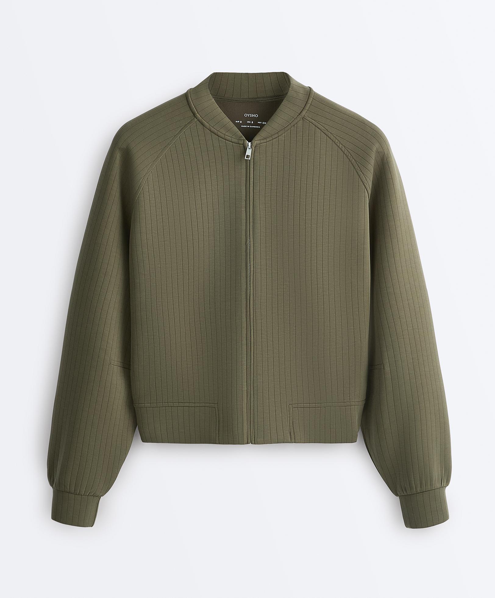 Striped bomber jacket with soft-touch modal — KHAKI