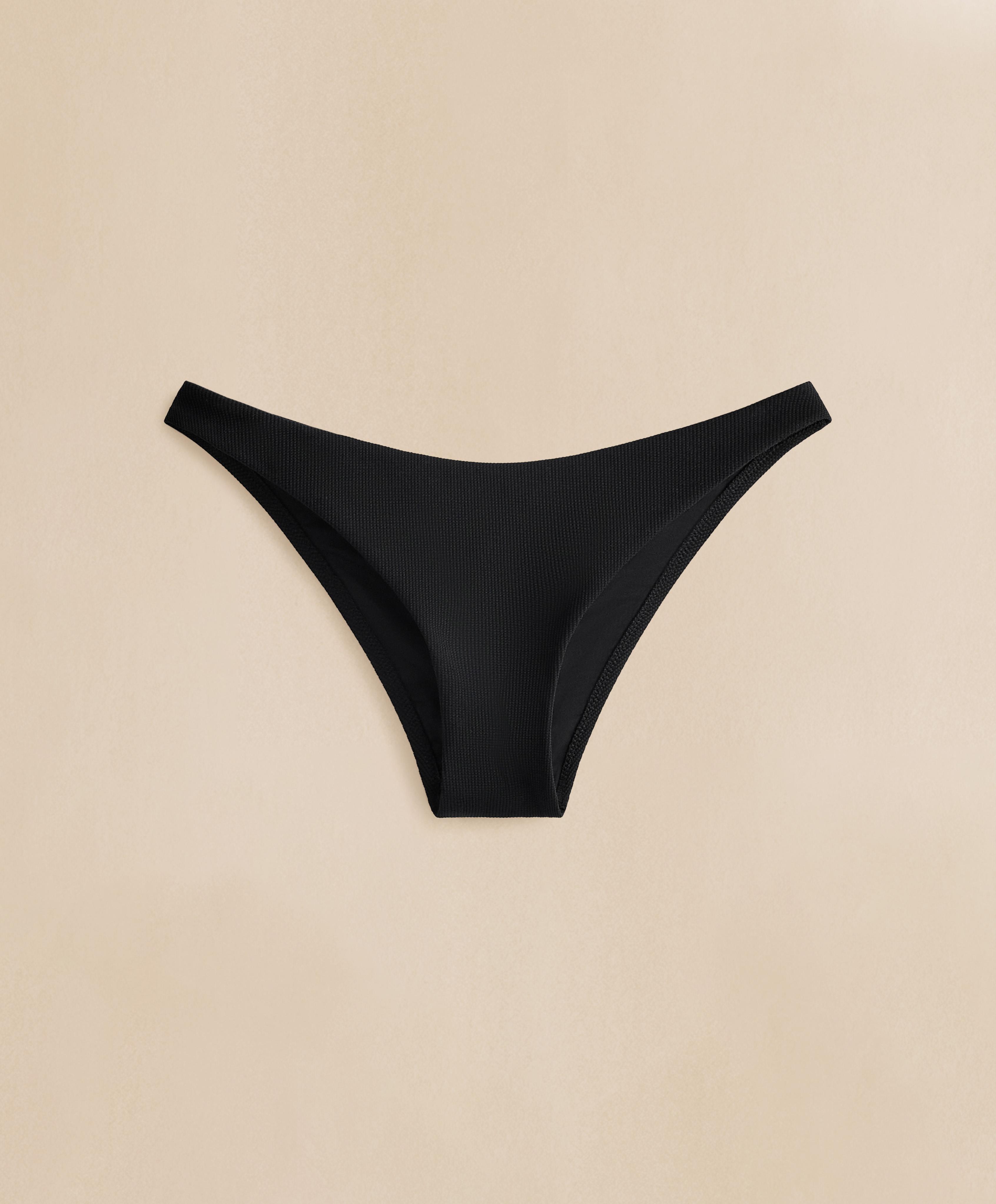 Medium-coverage U-cut piqué bikini briefs — BLACK