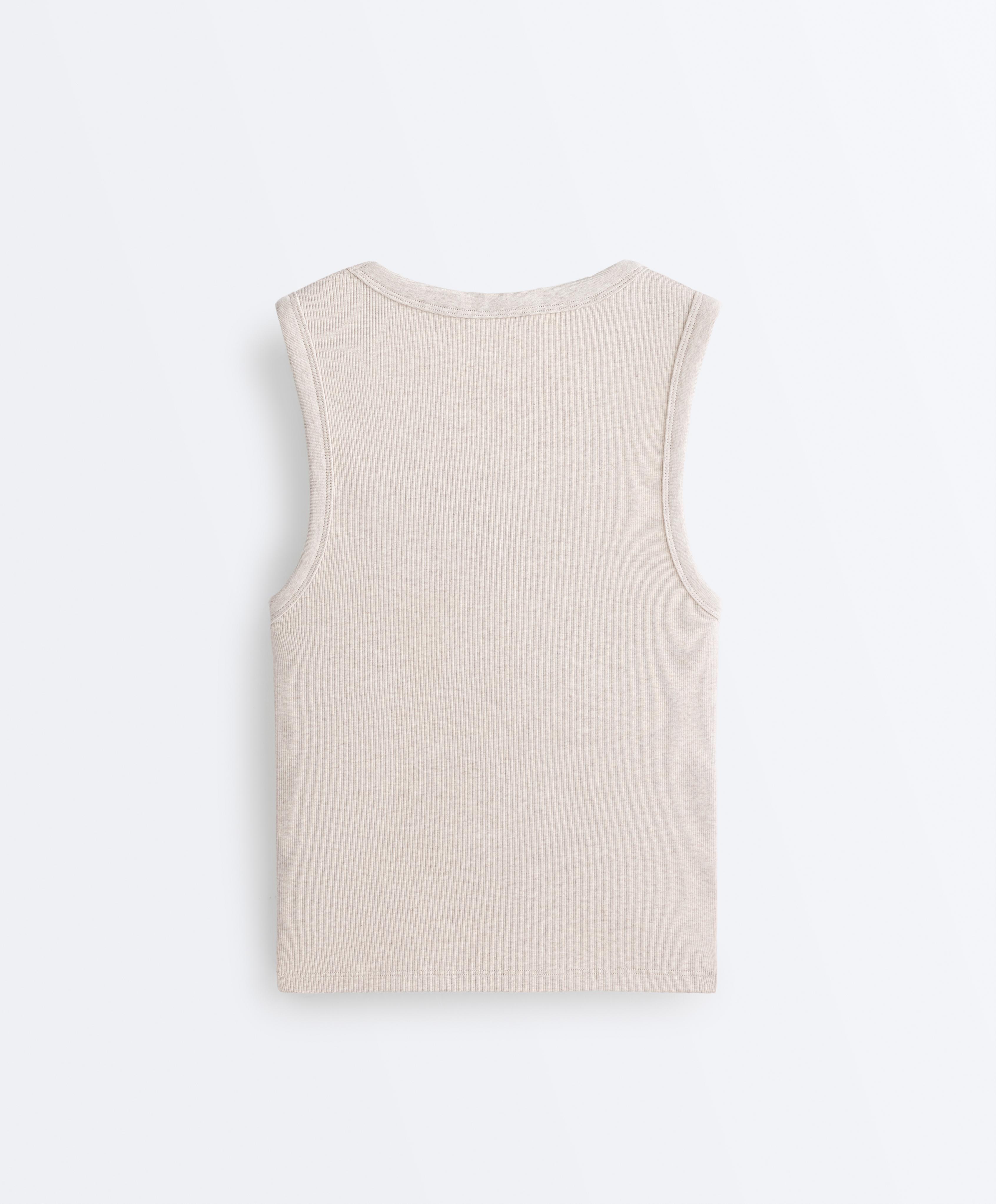 Rib T-shirt with wide straps, cotton and modal — SAND MELANGE