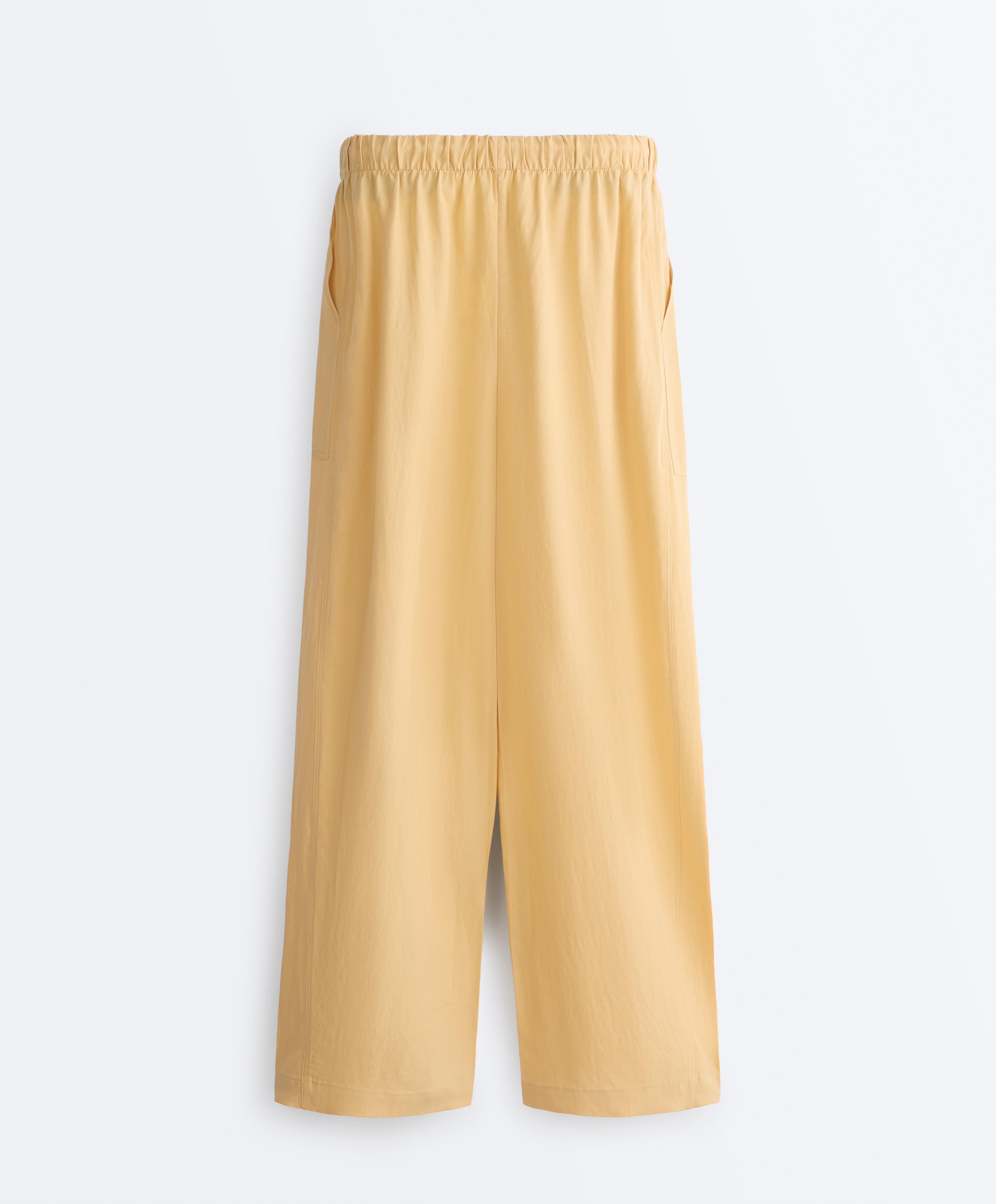 Lyocell blend and 24% linen straight trousers — MID-YELLOW
