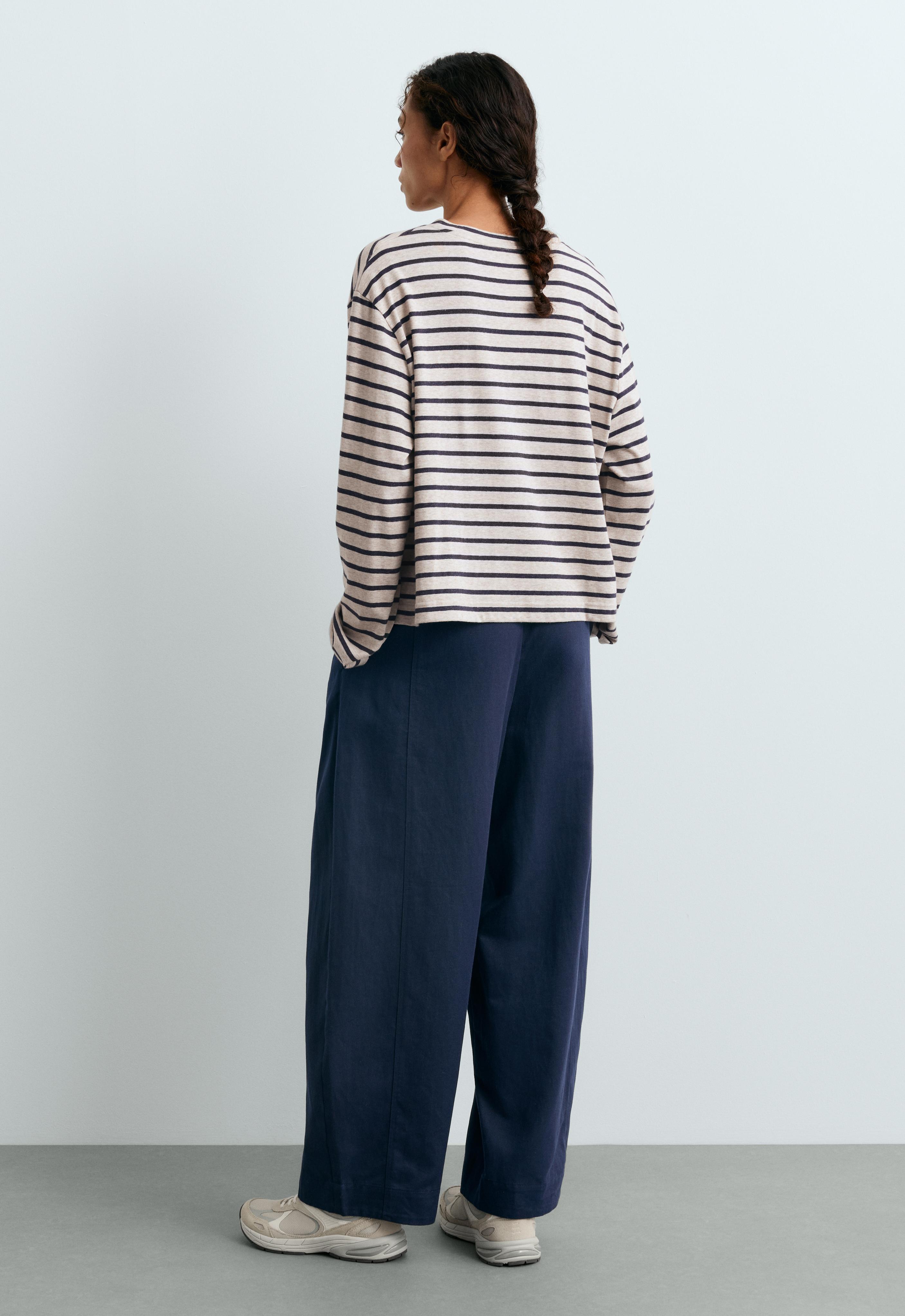 Striped cotton-blend long-sleeved T-shirt — MINK MELANGE