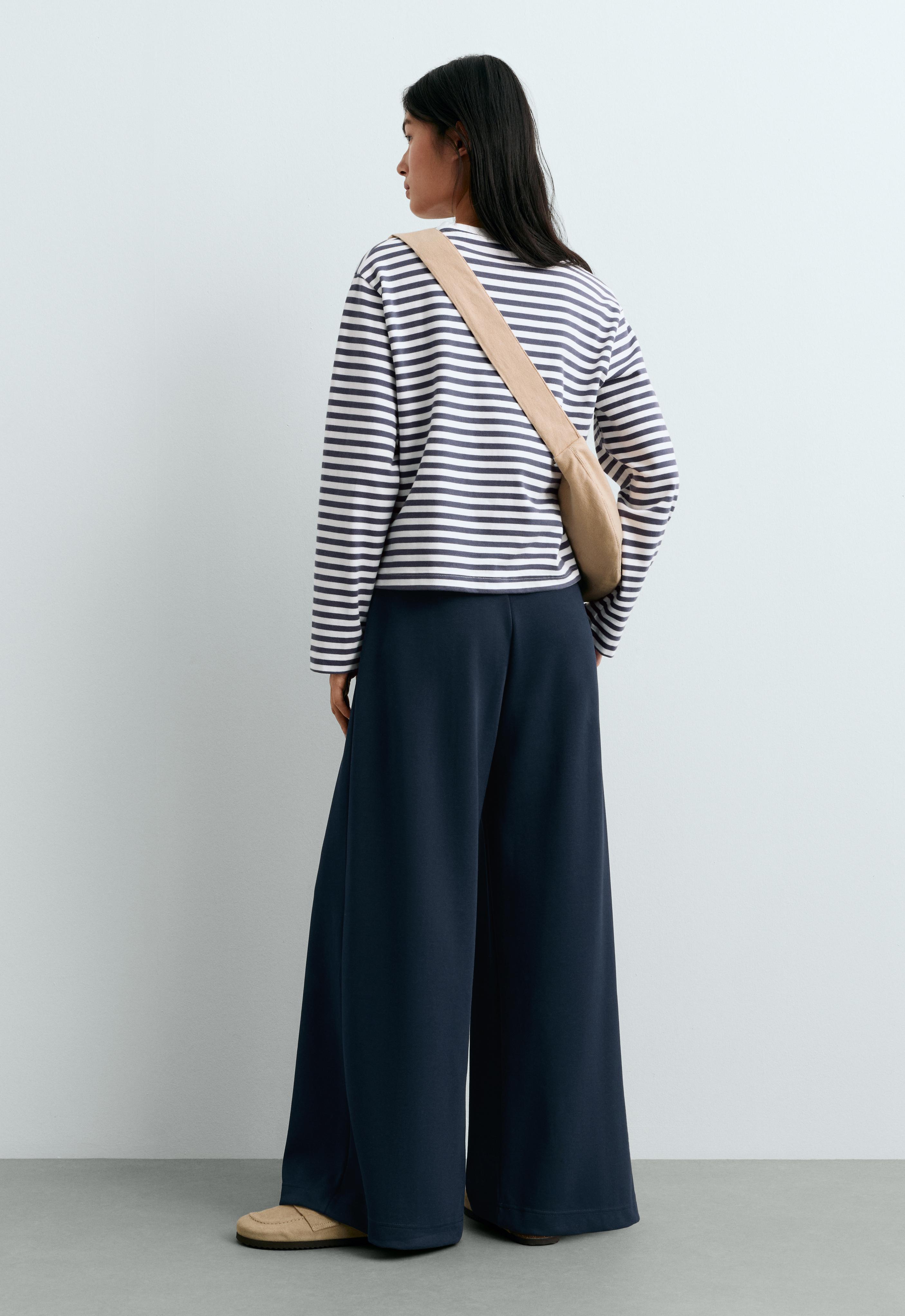 Wide-leg pique trousers with cotton — NAVY BLUE