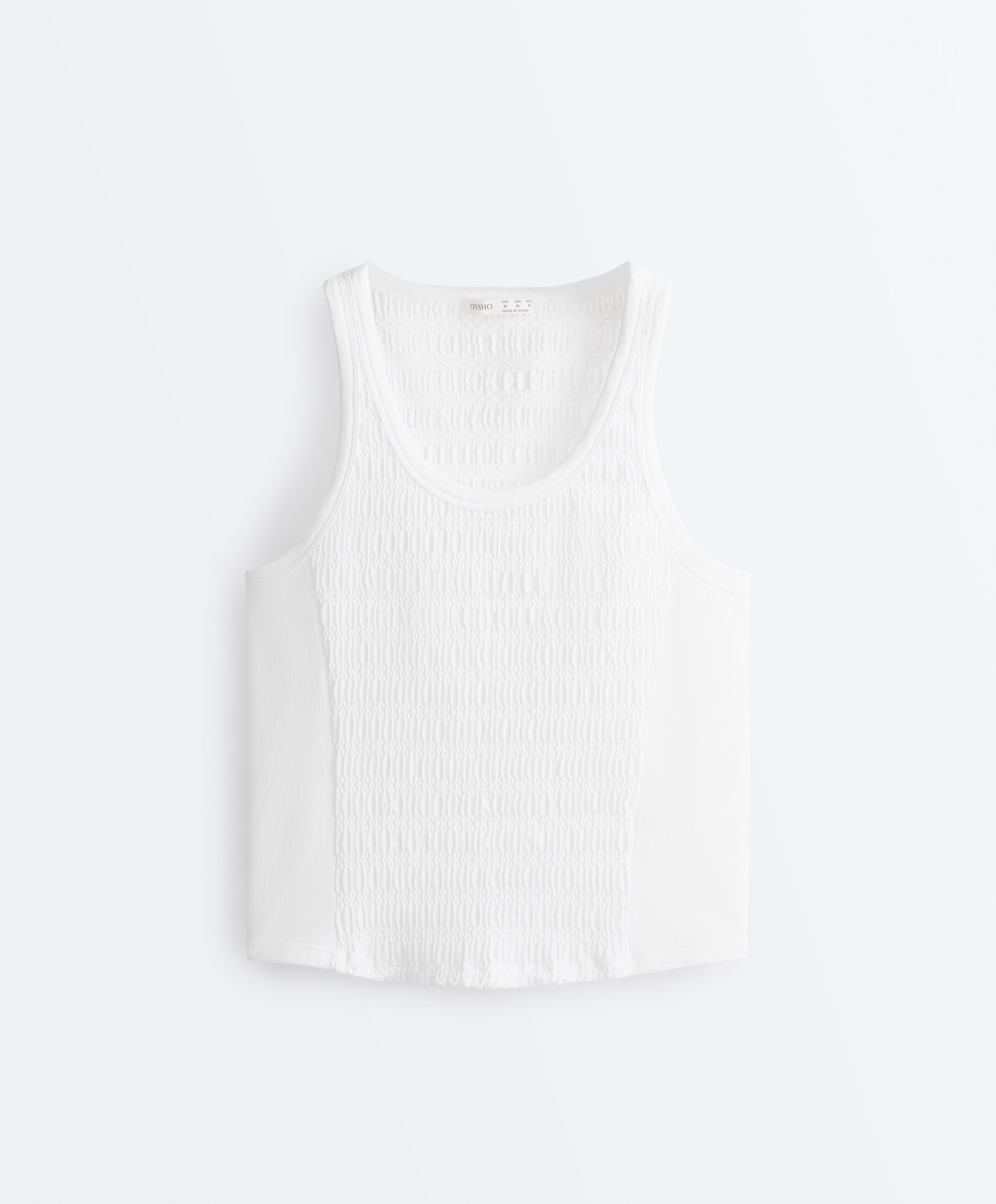 Seamless sleeveless smocked T-shirt — WHITE