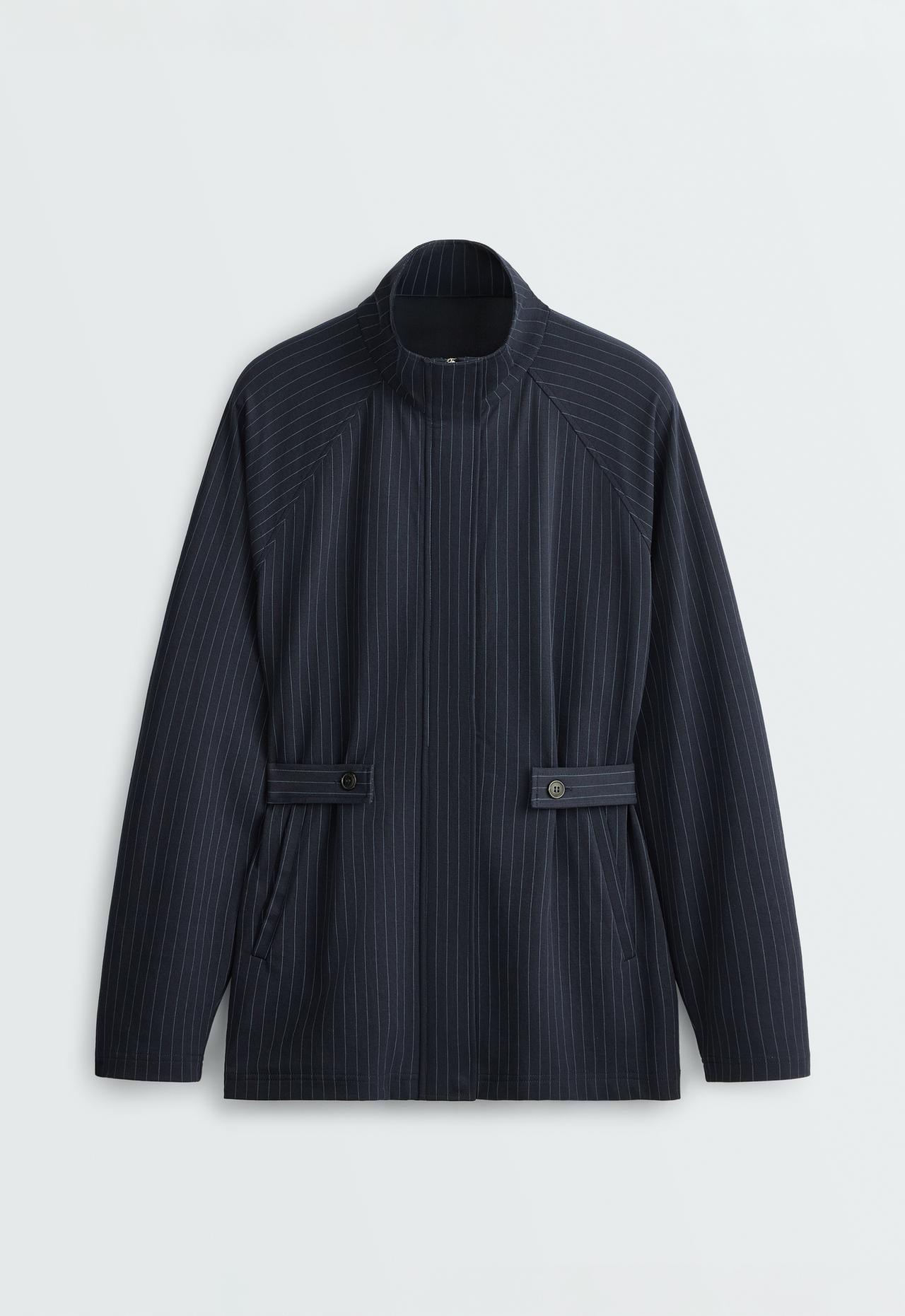 Long pinstripe cotton jacket — NAVY BLUE