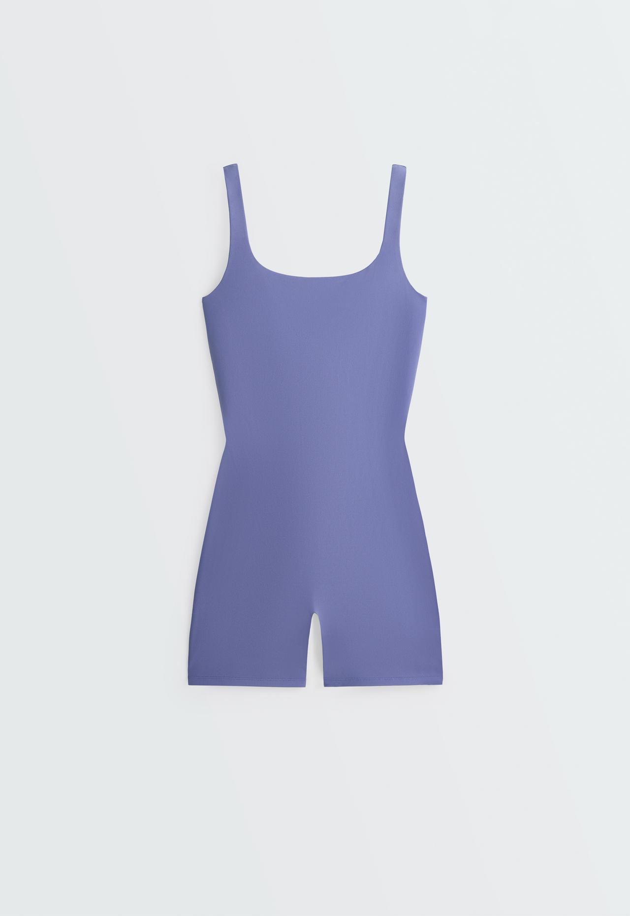 Evermove square neck short jumpsuit — BLUEBERRY