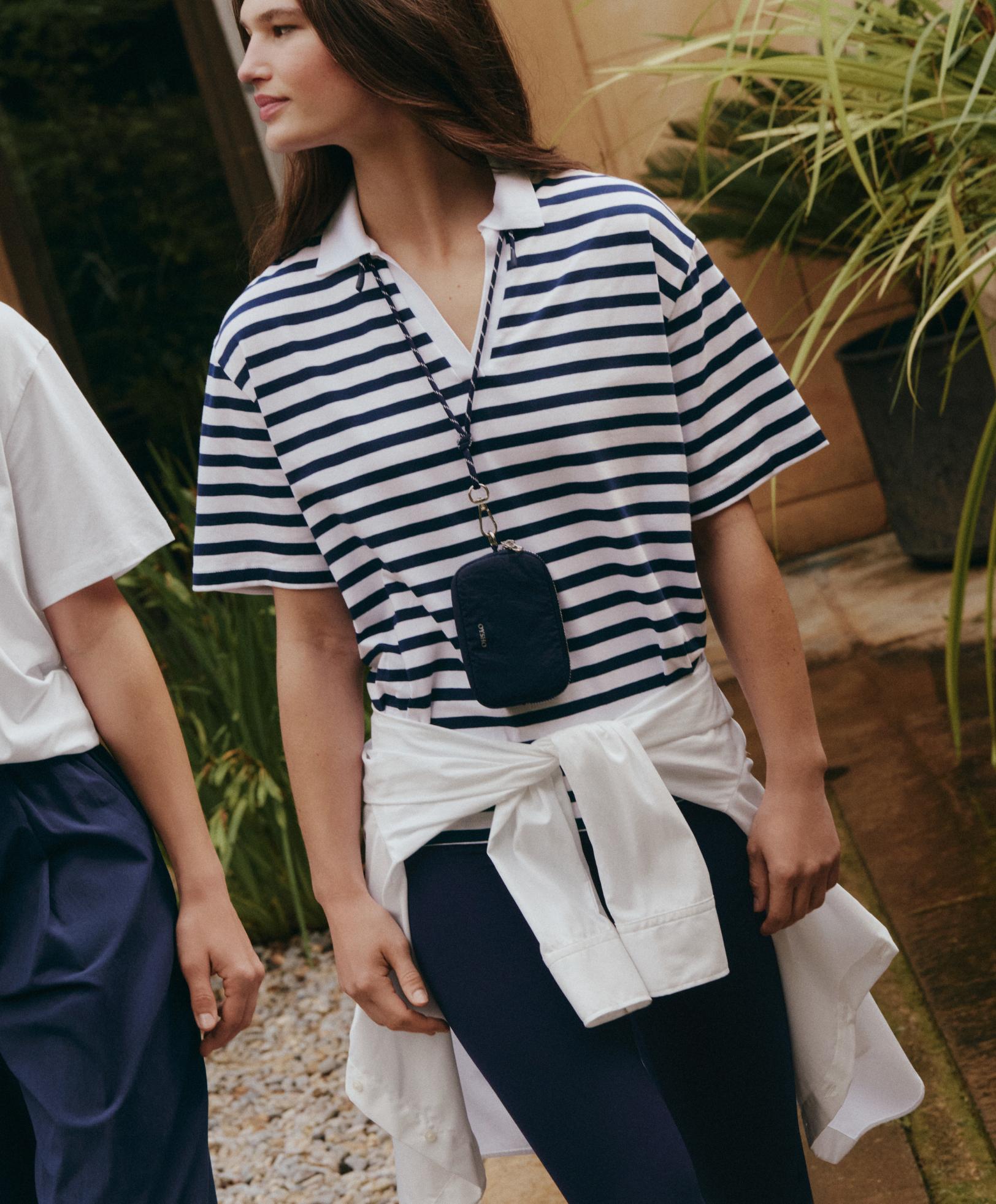 Boxy short-sleeved polo neck cotton blend T-shirt