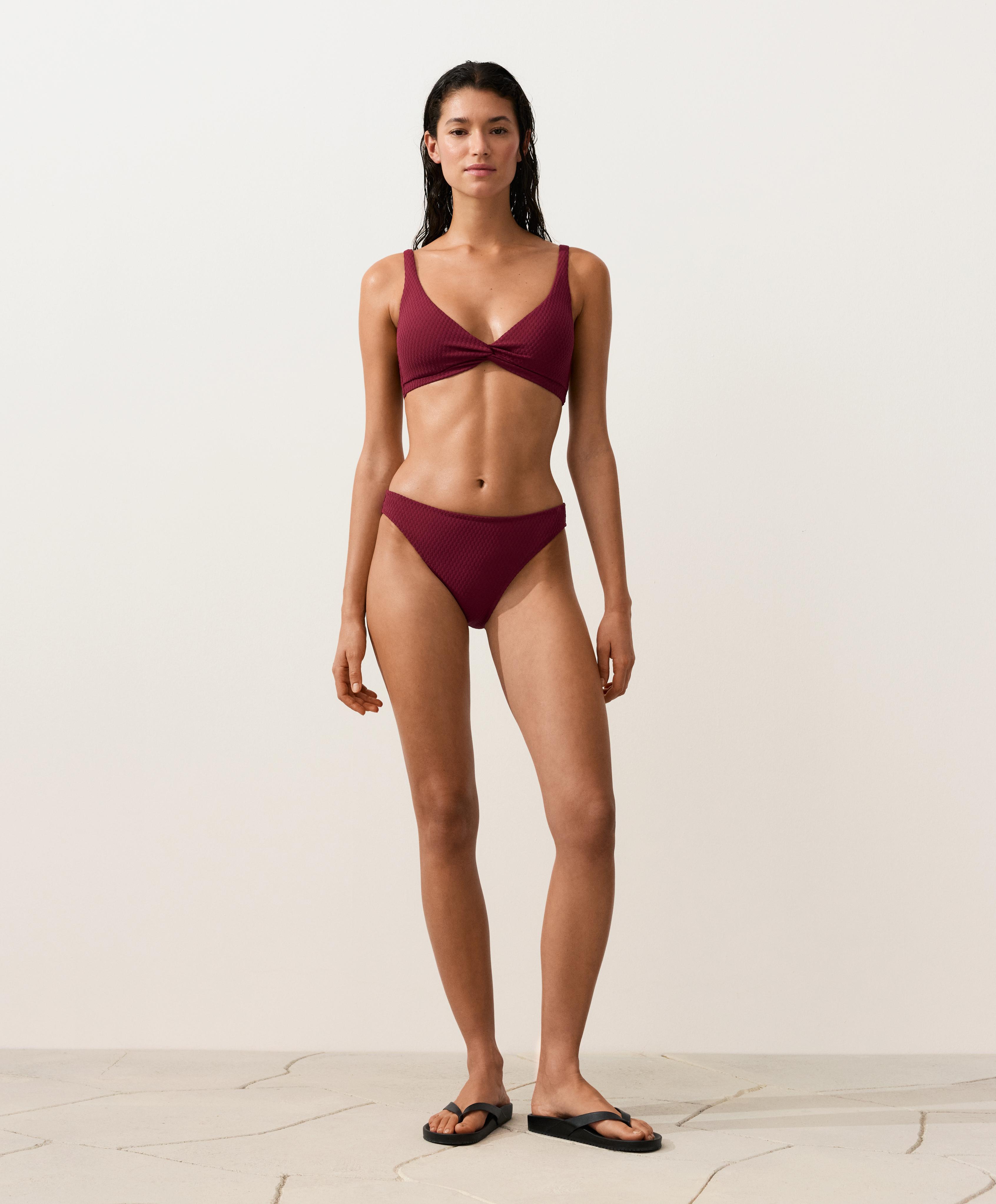 Mini check jacquard halter bikini top — CHERRY