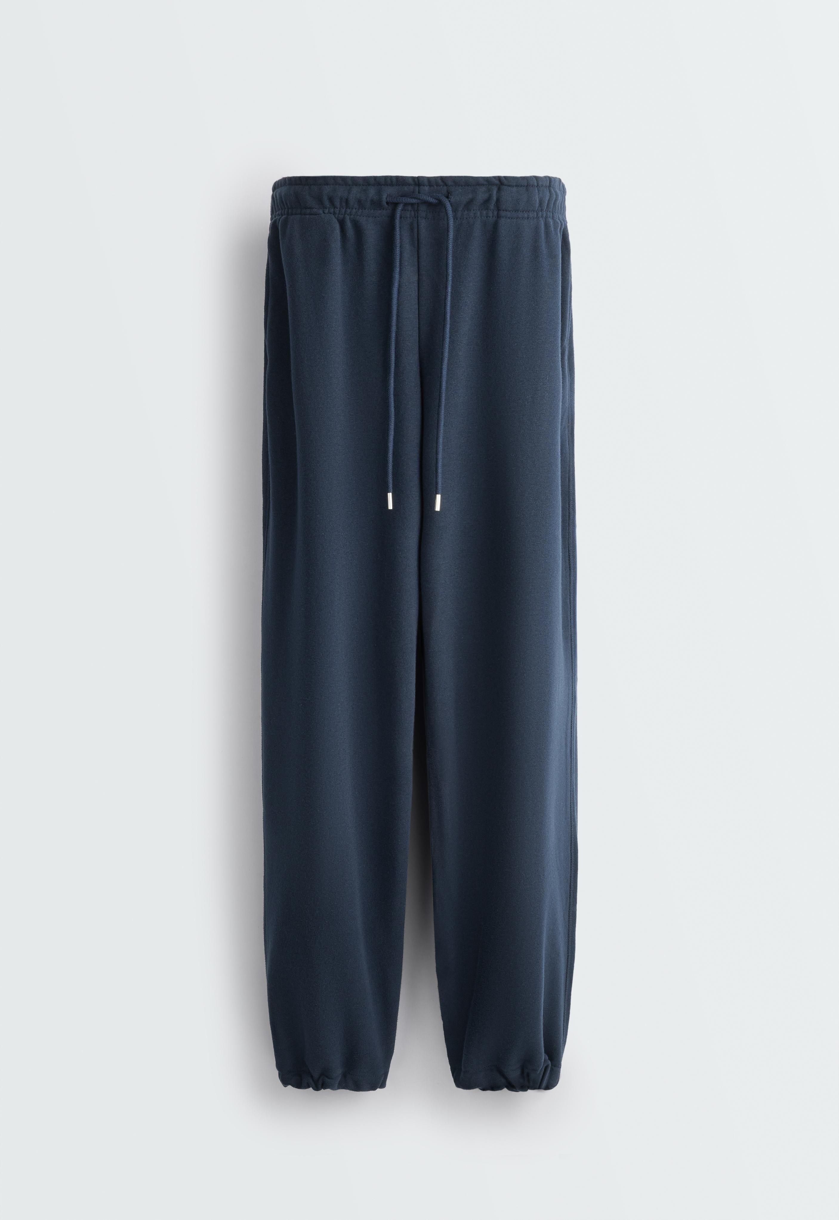 Cotton blend fleece straight-leg trousers