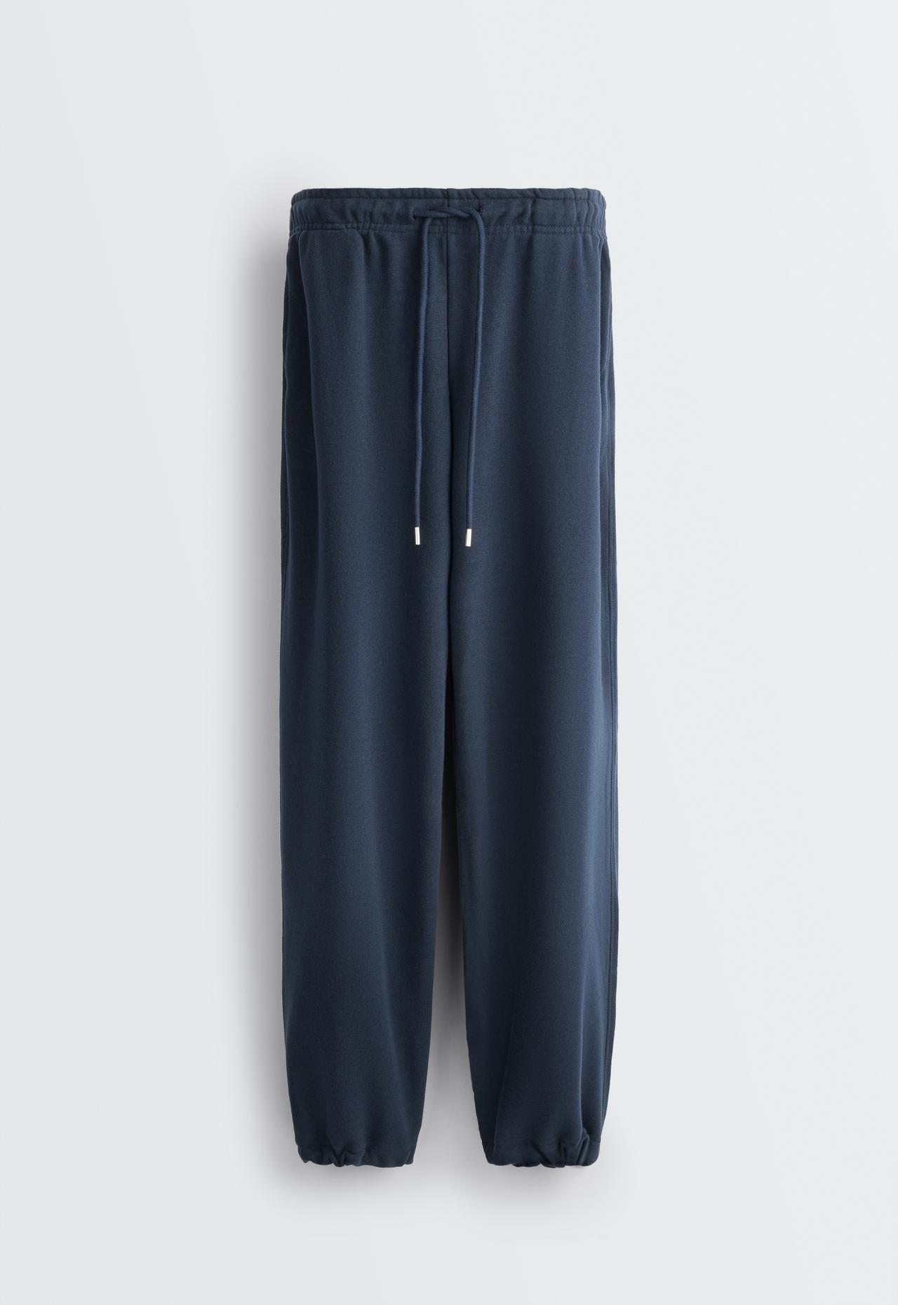 Adjustable cotton-blend fleece straight trousers — NAVY BLUE