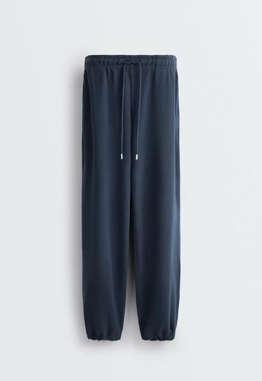 Adjustable cotton-blend fleece straight trousers — NAVY BLUE 7