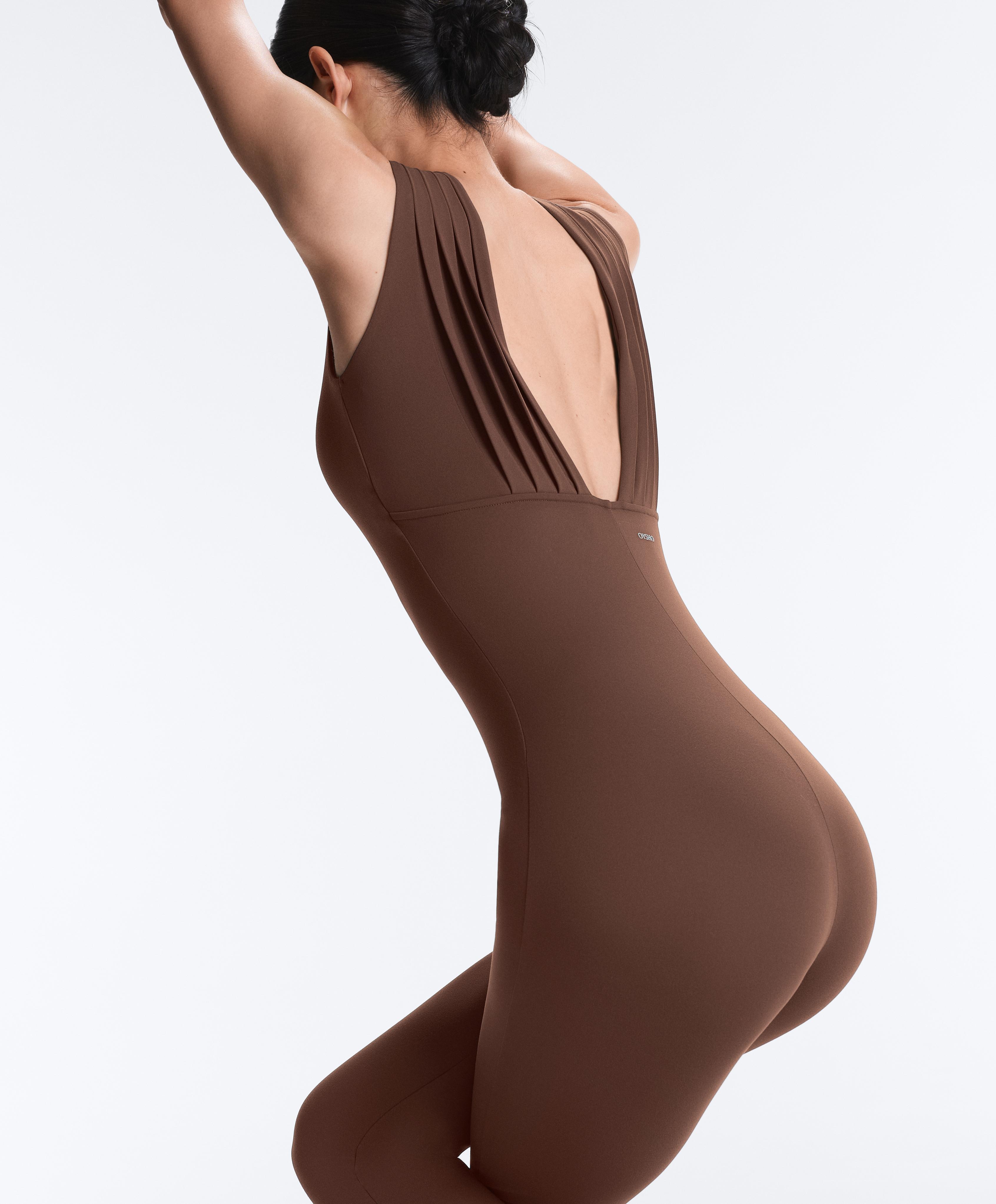 Pleated Comfortlux long jumpsuit — MID-BROWN