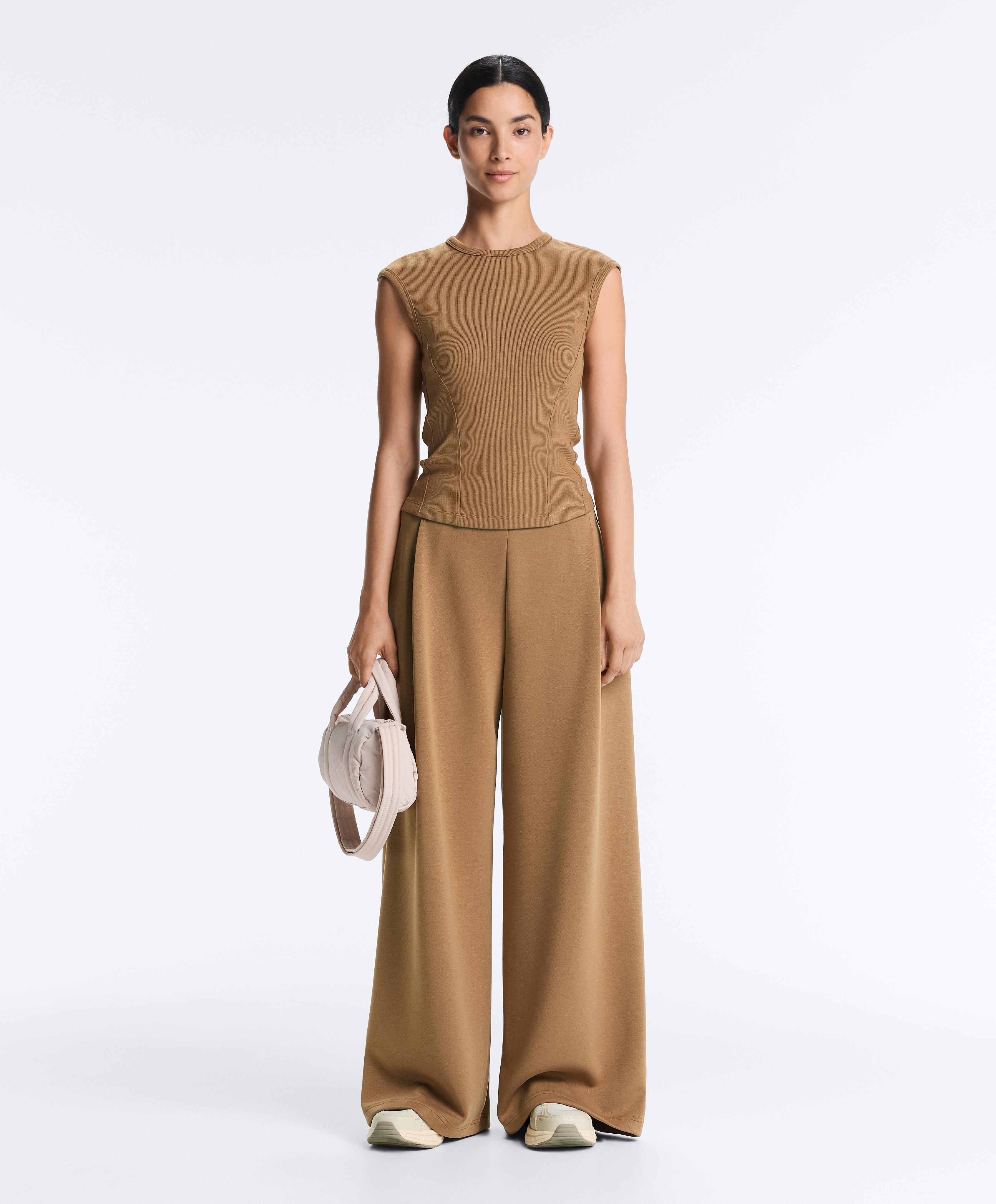 Short-sleeved rib top with cotton and modal — COPPER