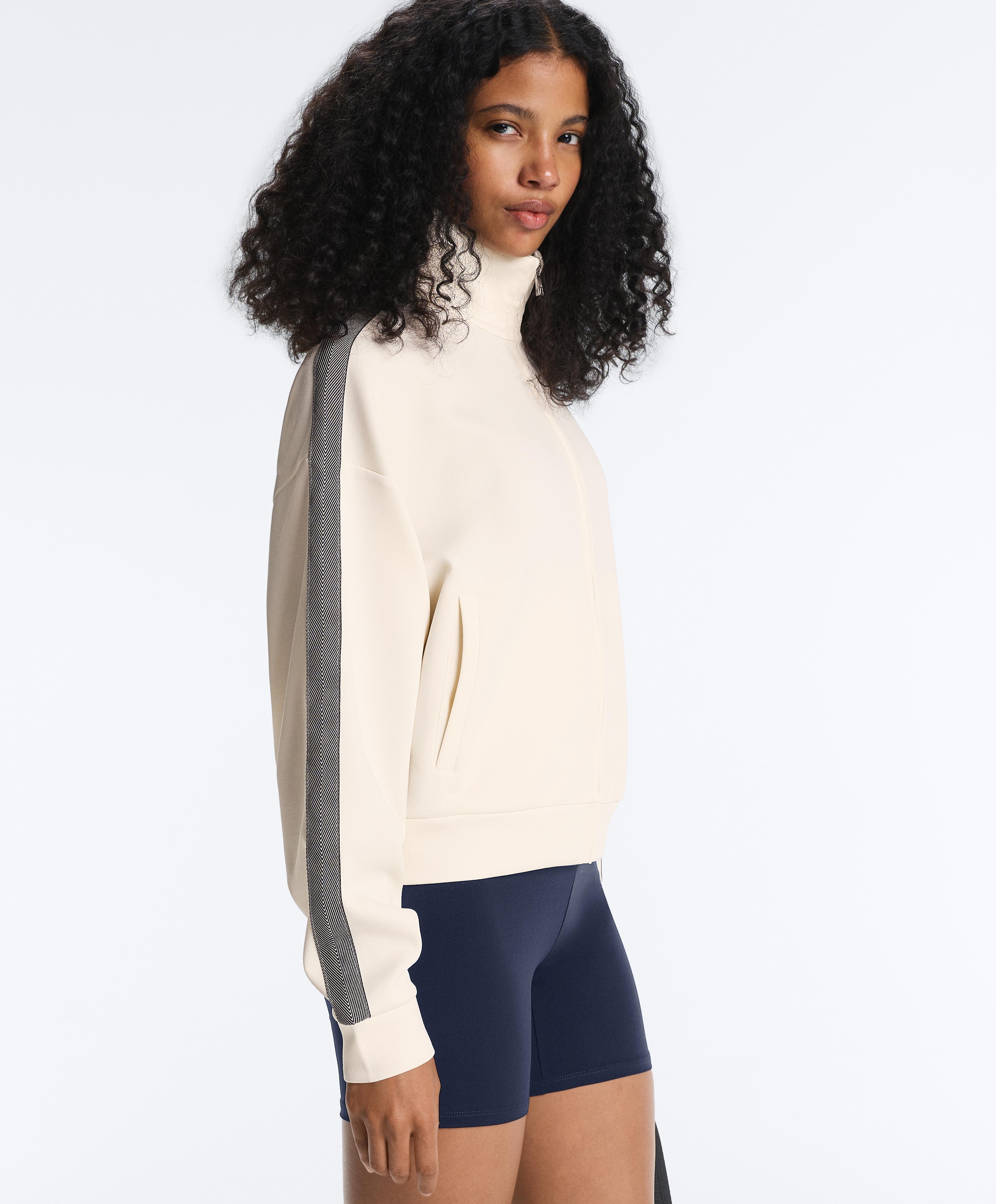 Herringbone side tape piqué cotton jacket — PALE ECRU