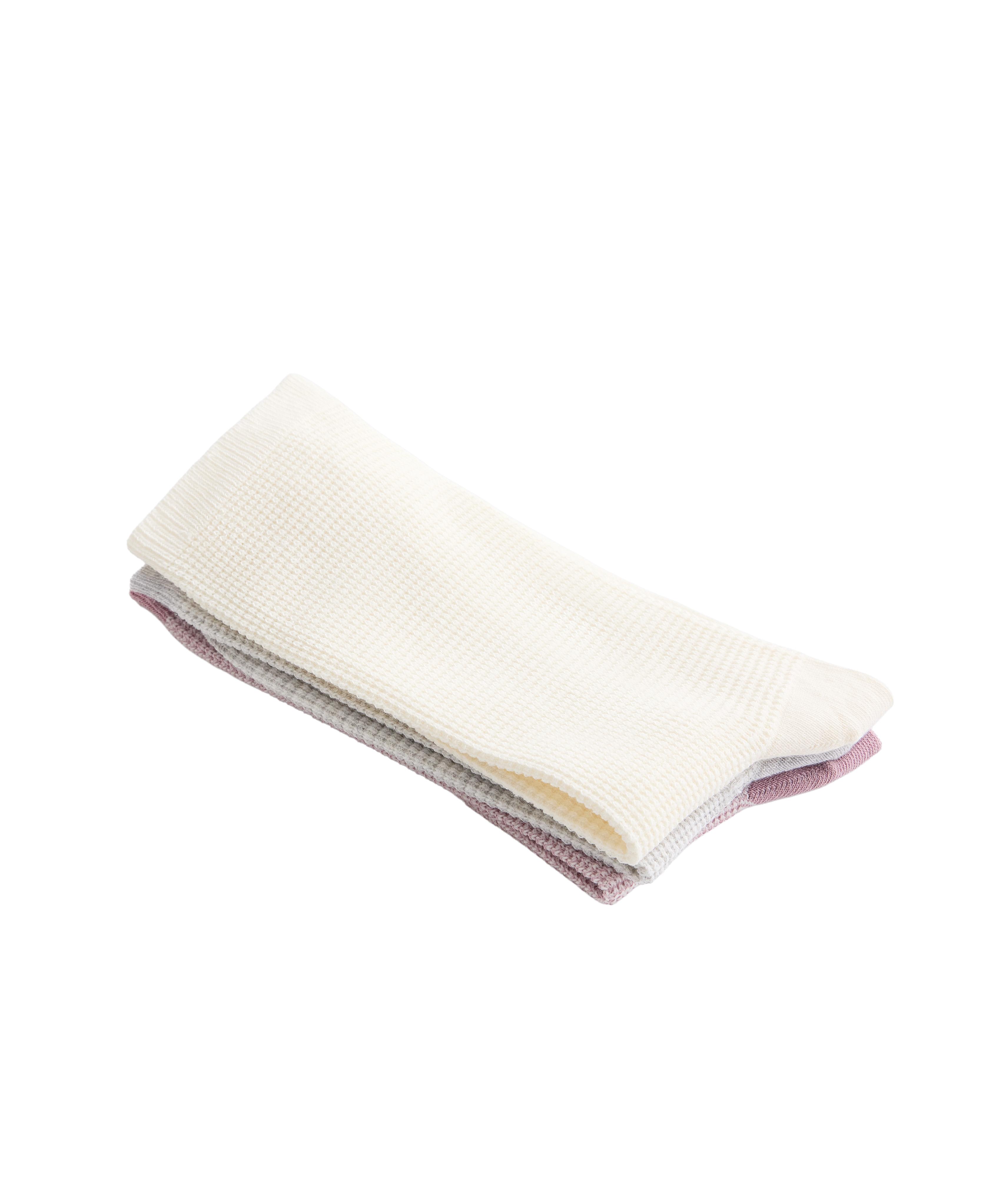 3 pairs of classic cotton textured socks — PINK-MAUVE