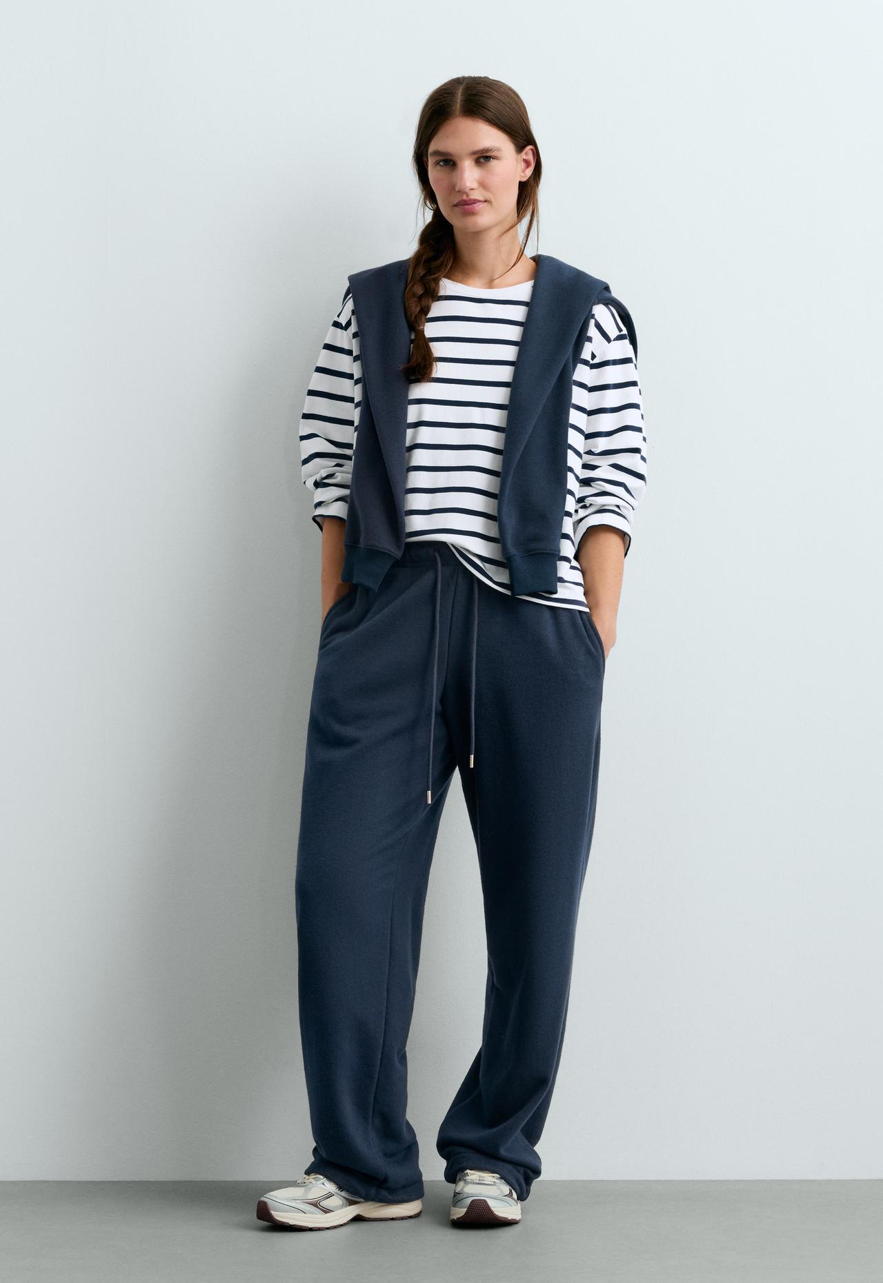 Boxy oversize striped cotton blend long sleeve T-shirt — NAVY BLUE
