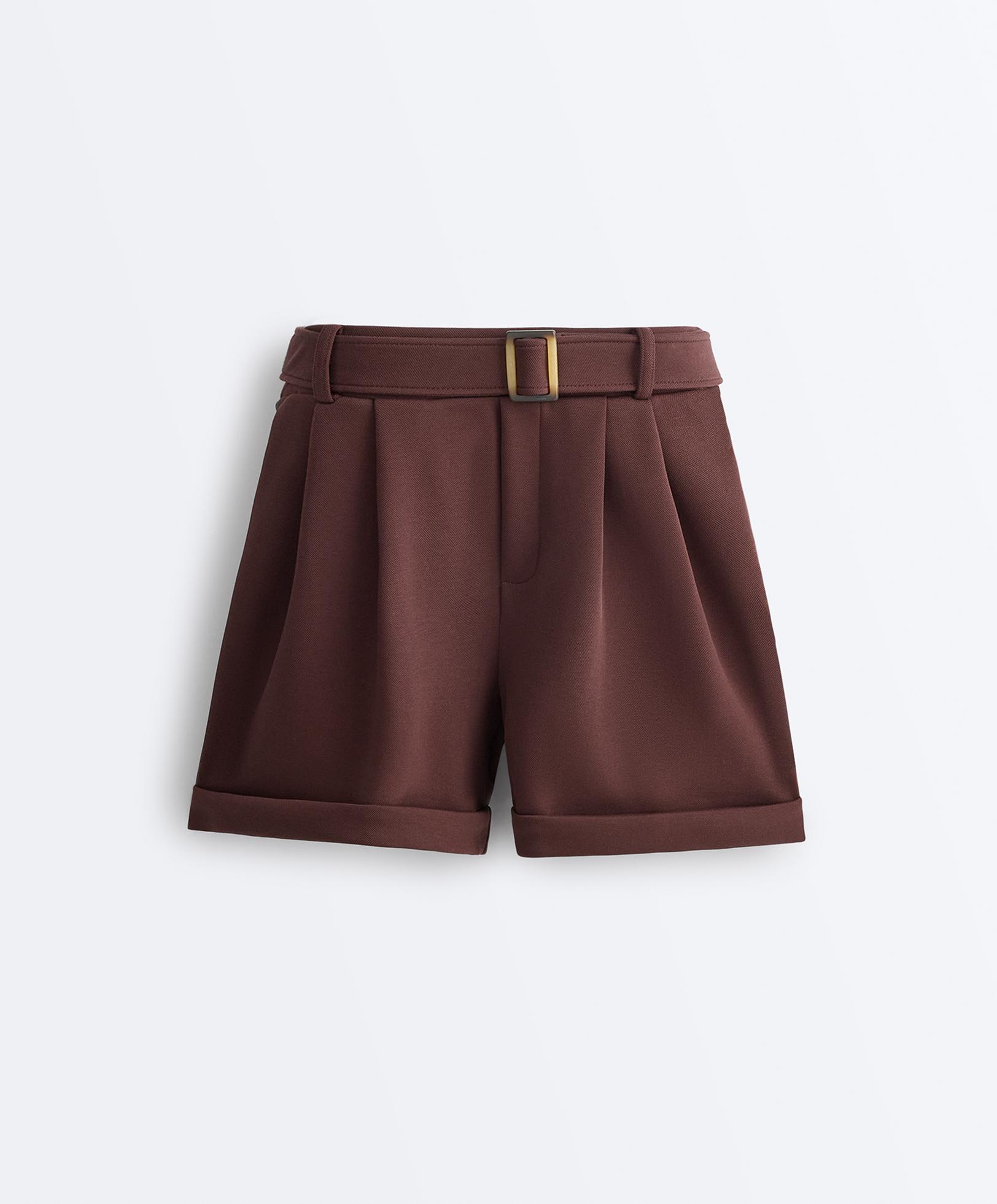 Cotton piqué belted shorts — CHOCOLATE