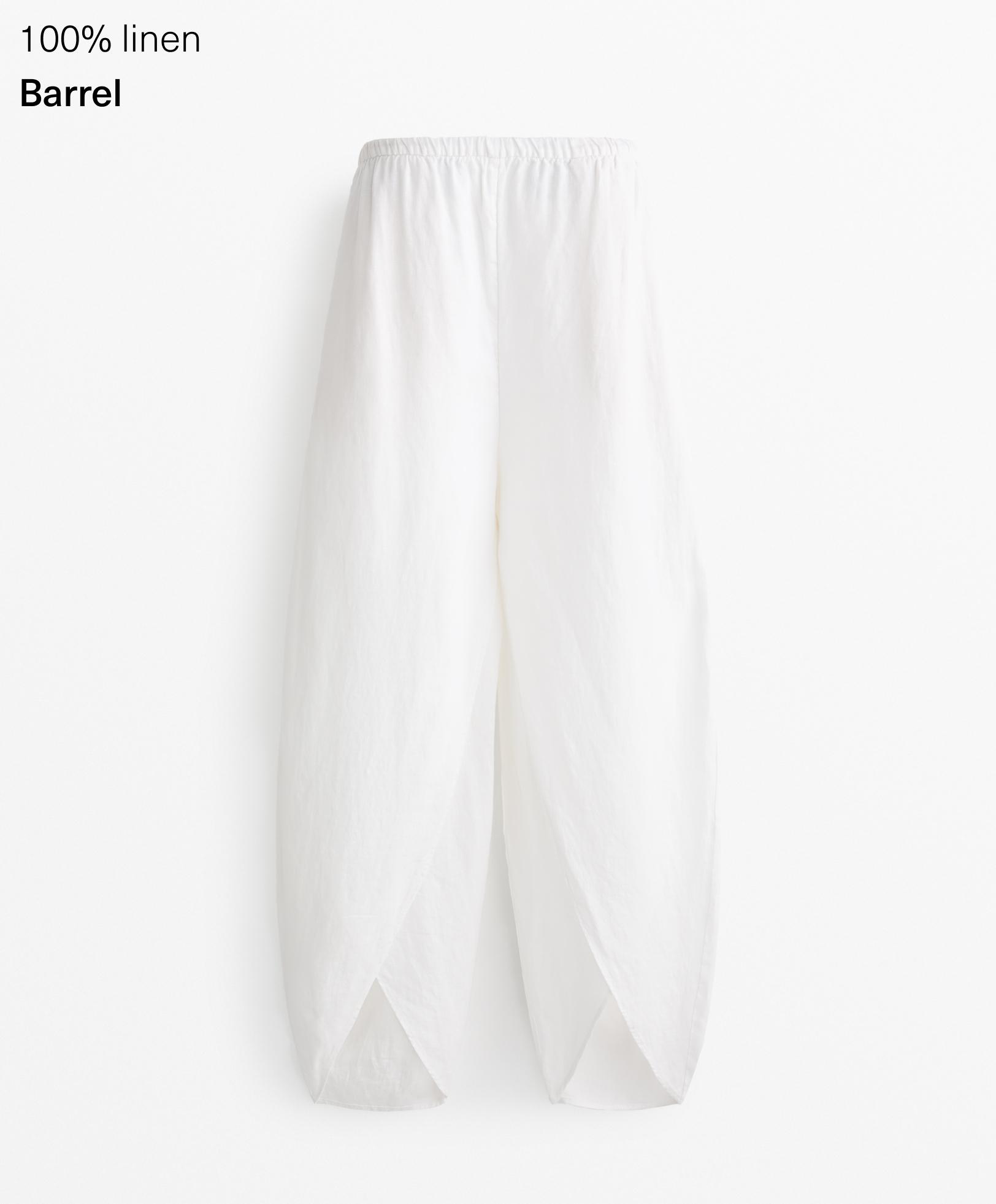100% linen barrel trousers with rounded slits