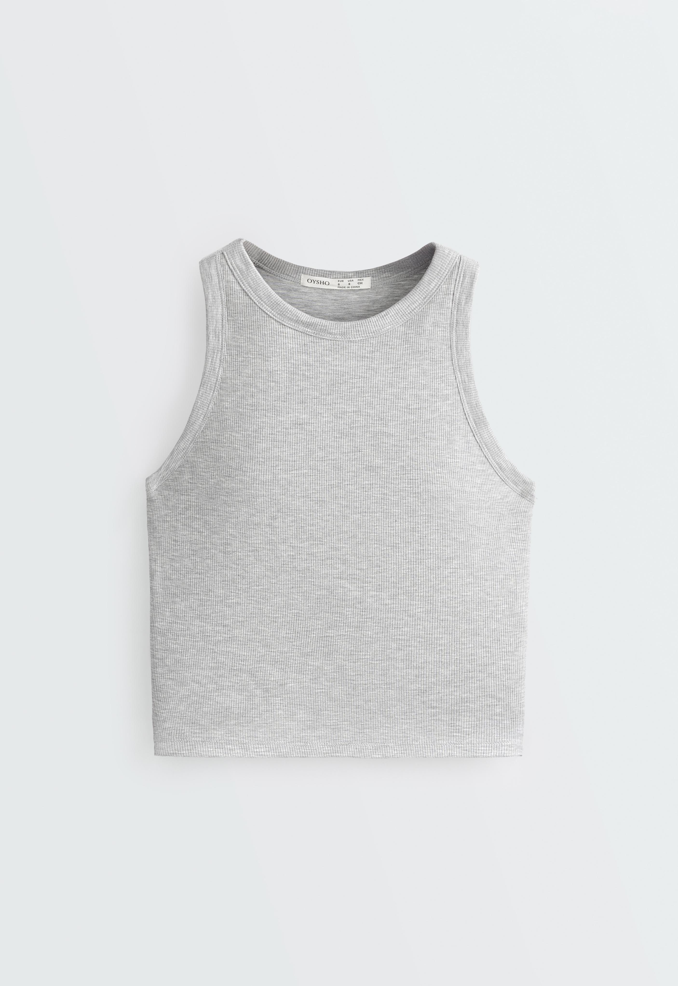 Rib modal blend long tank top — GREY MELANGE