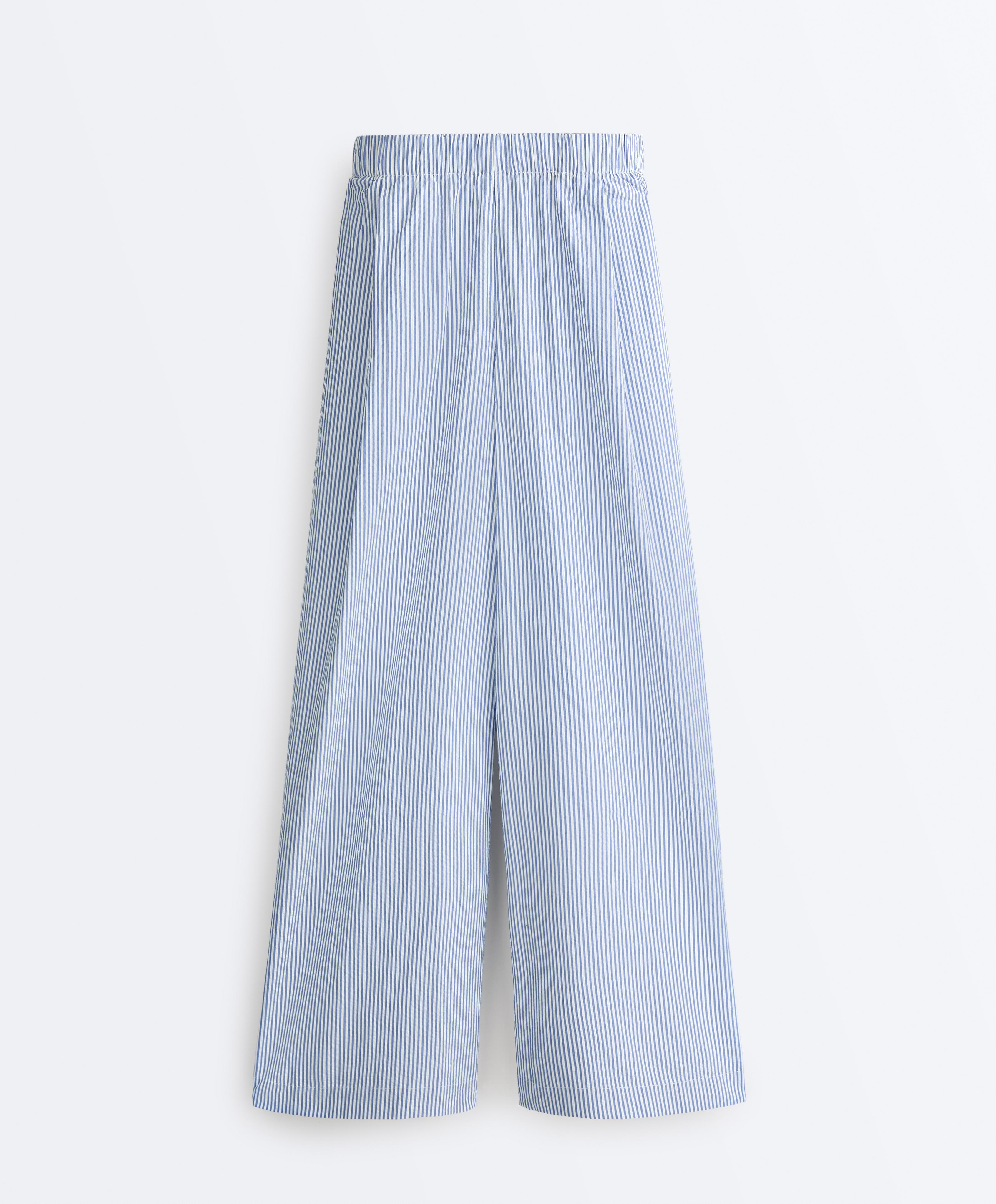 Wide-leg cotton blend striped trousers — PALE BLUE