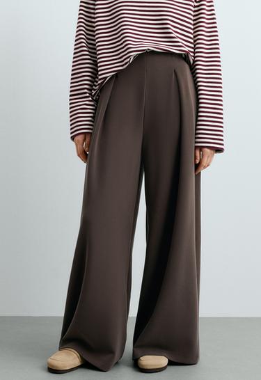 Wide striped trousers with modal — BROWN 3
