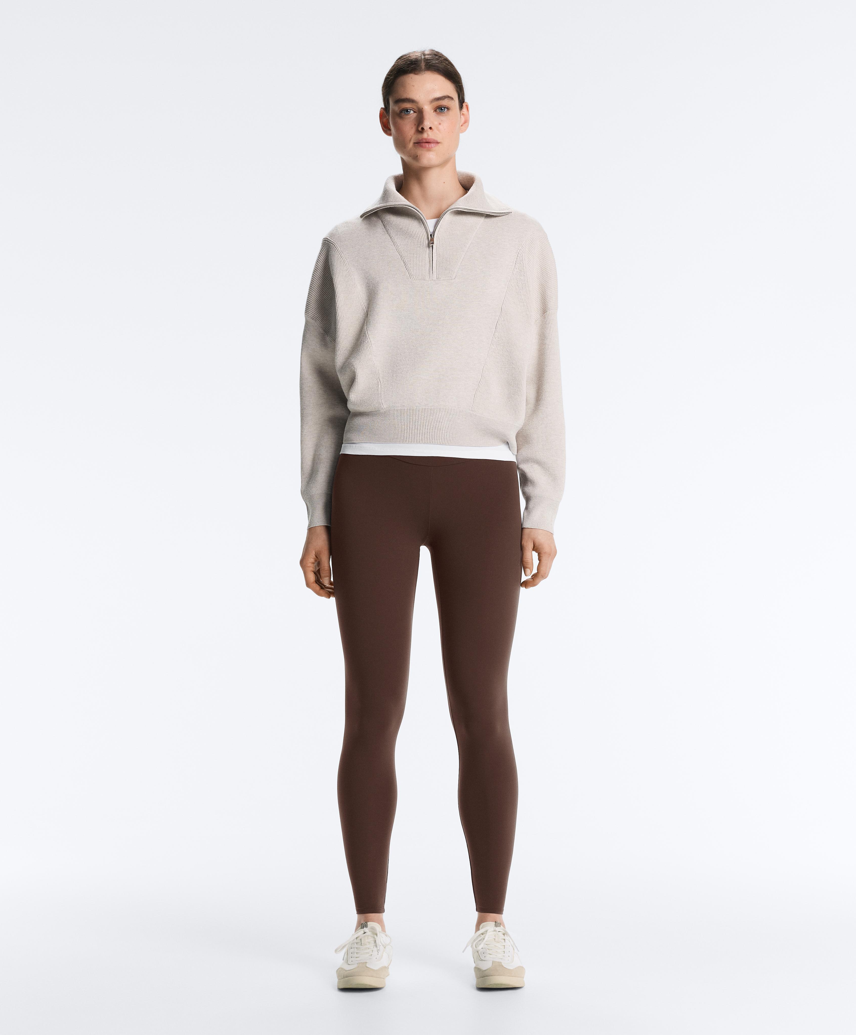 Knit jumper with raised neck and rib details — LIGHT STONE