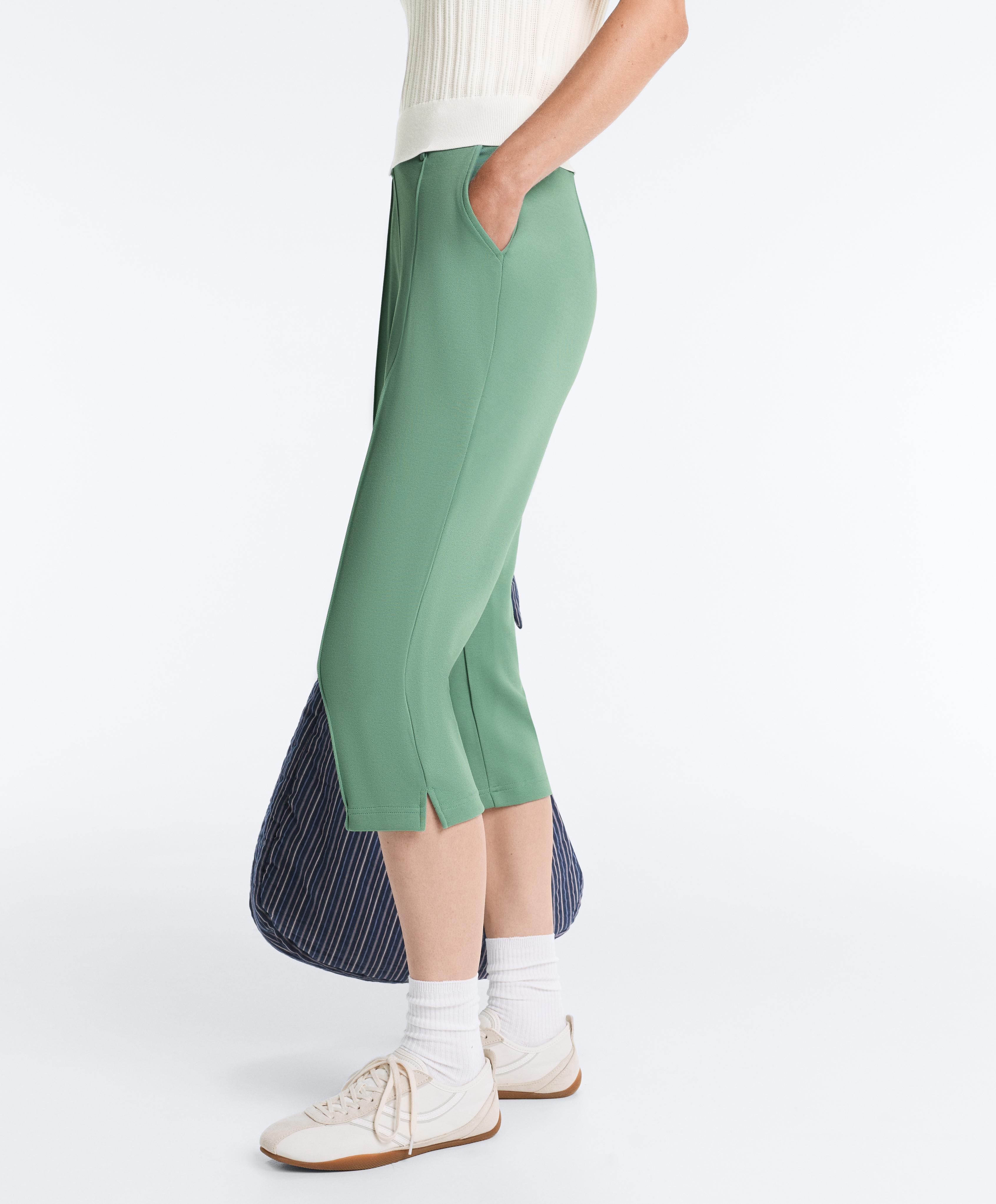 Capri piqué trousers with cotton belt loops — AQUA GREEN