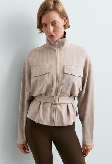 Soft-touch striped belted jacket — SOFT MINK 3