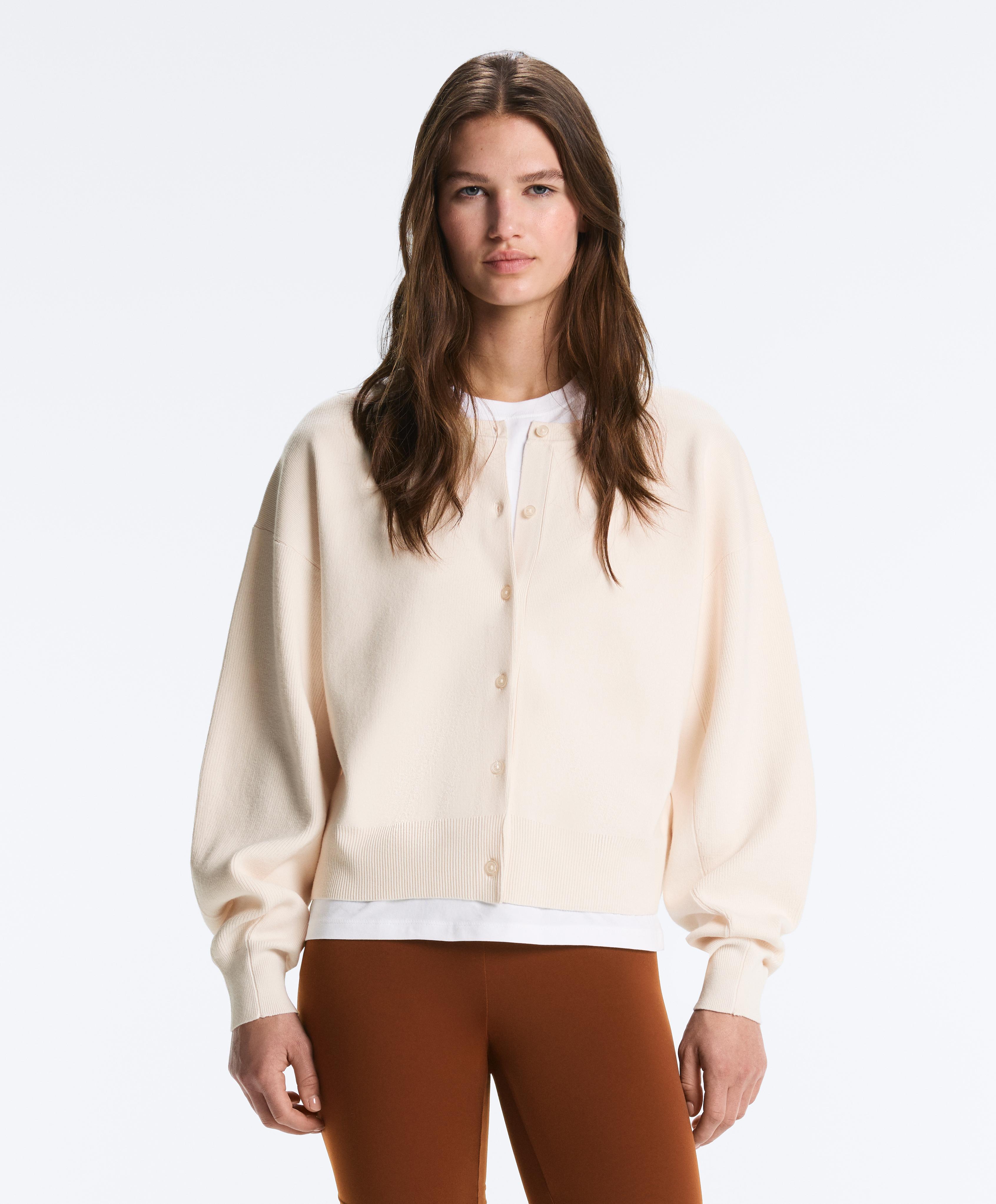 Balloon sleeve knit cardigan — PALE ECRU