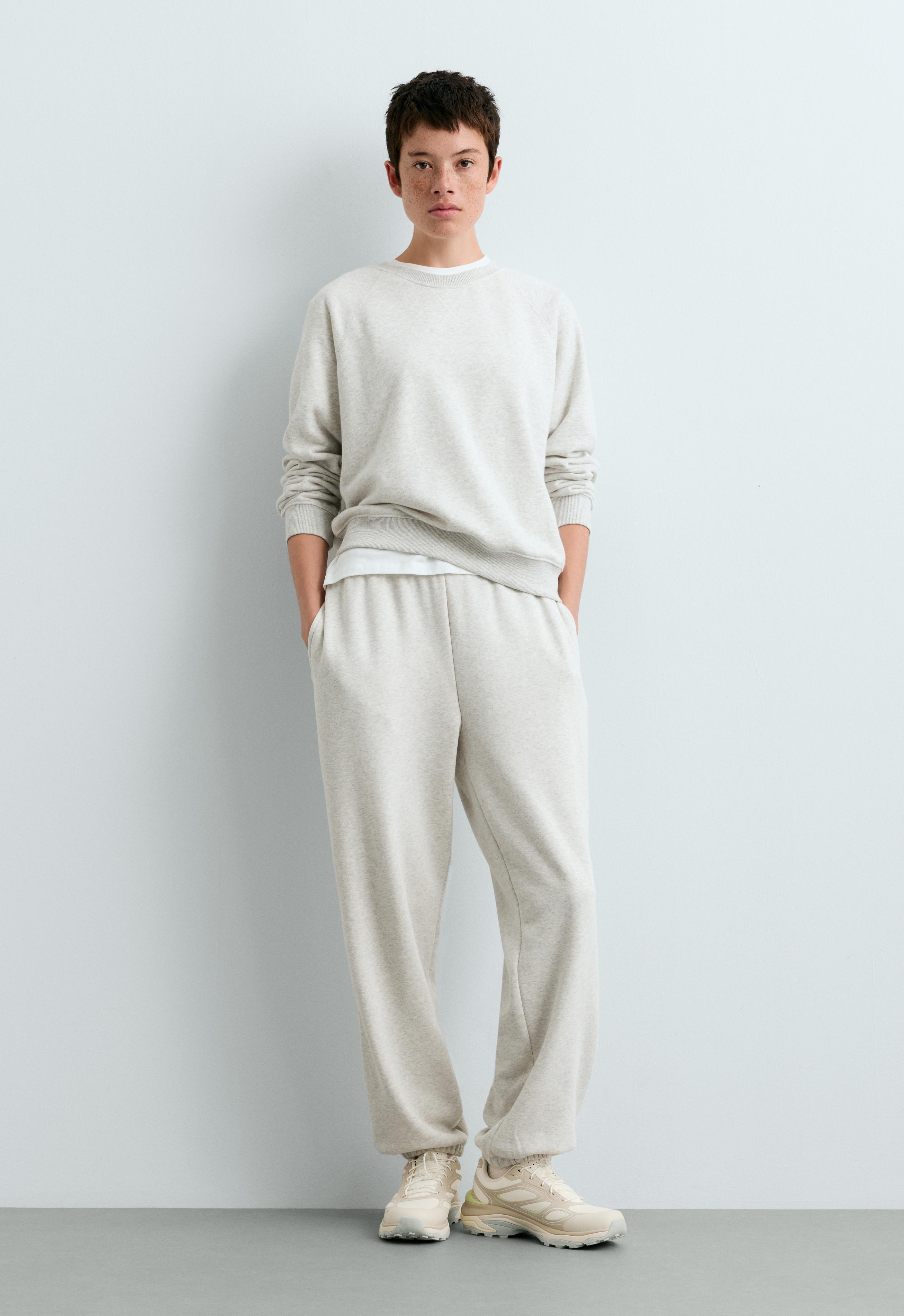 Cotton-blend marl fleece sweatshirt — PALE GREY MELANGE