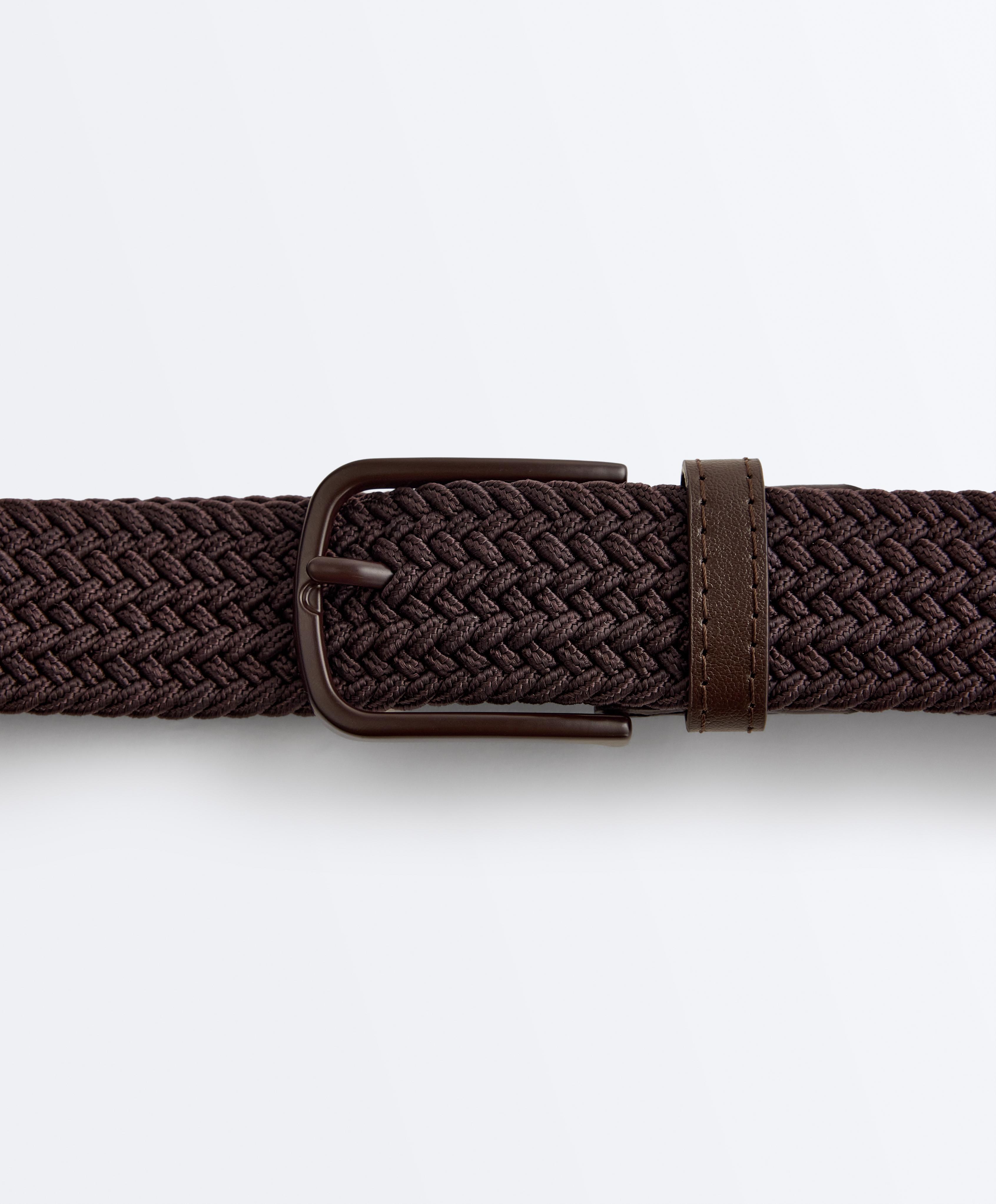 PLAITED ELASTIC BELT — BROWN