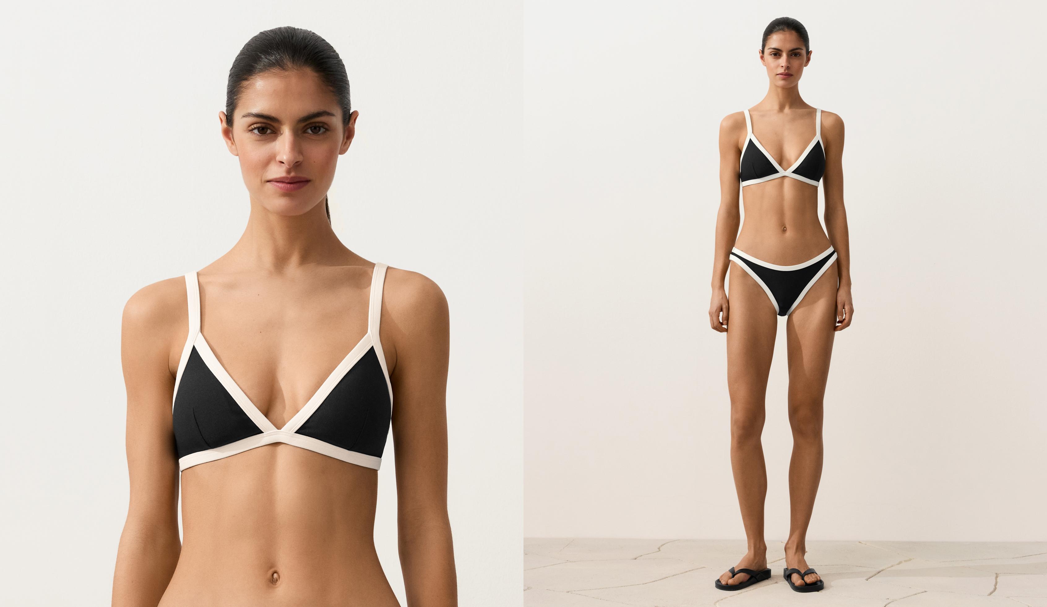 Contrast trim triangle bikini top — BLACK