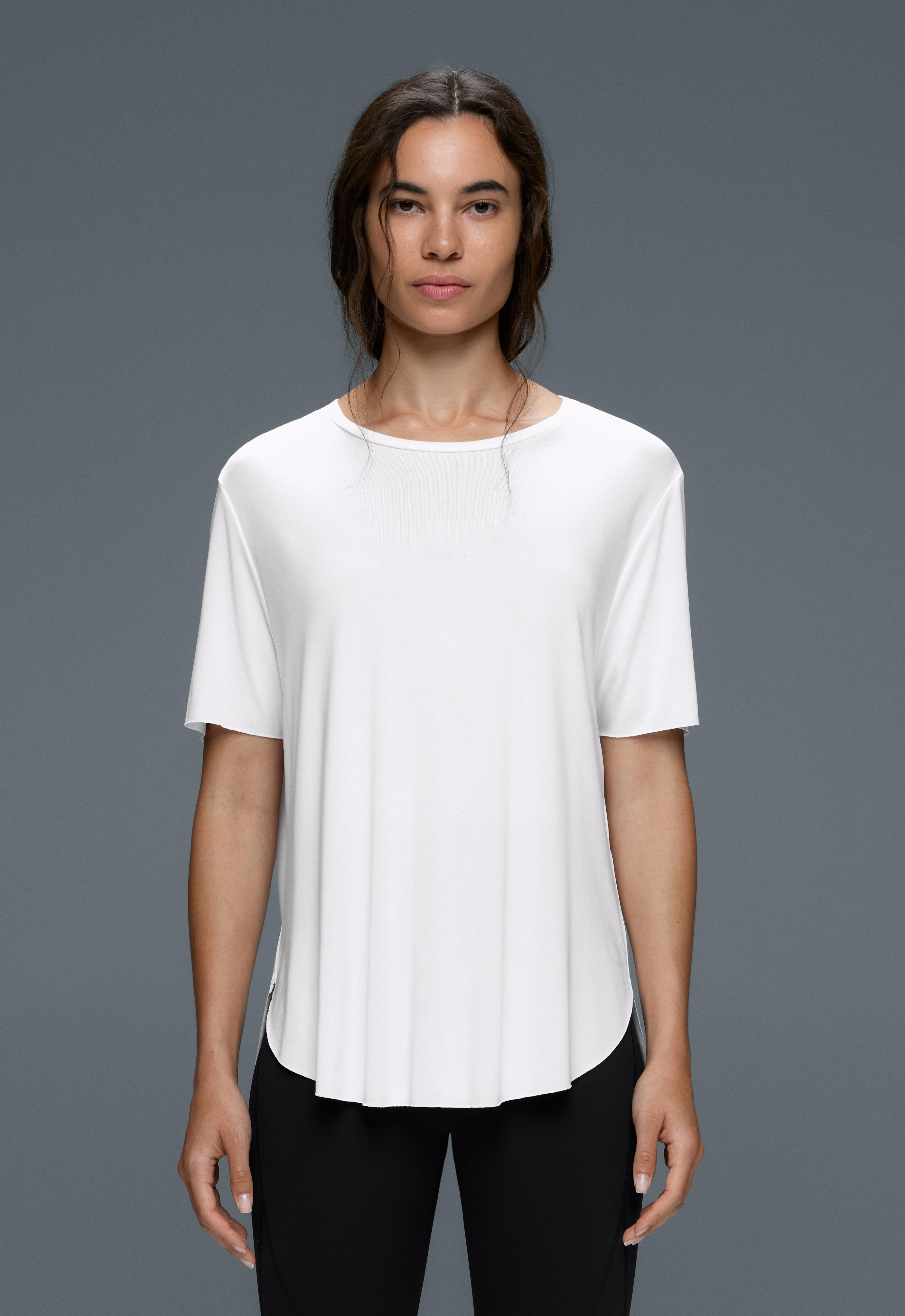 Modal blend short-sleeved T-shirt with rounded back hem — WHITE 