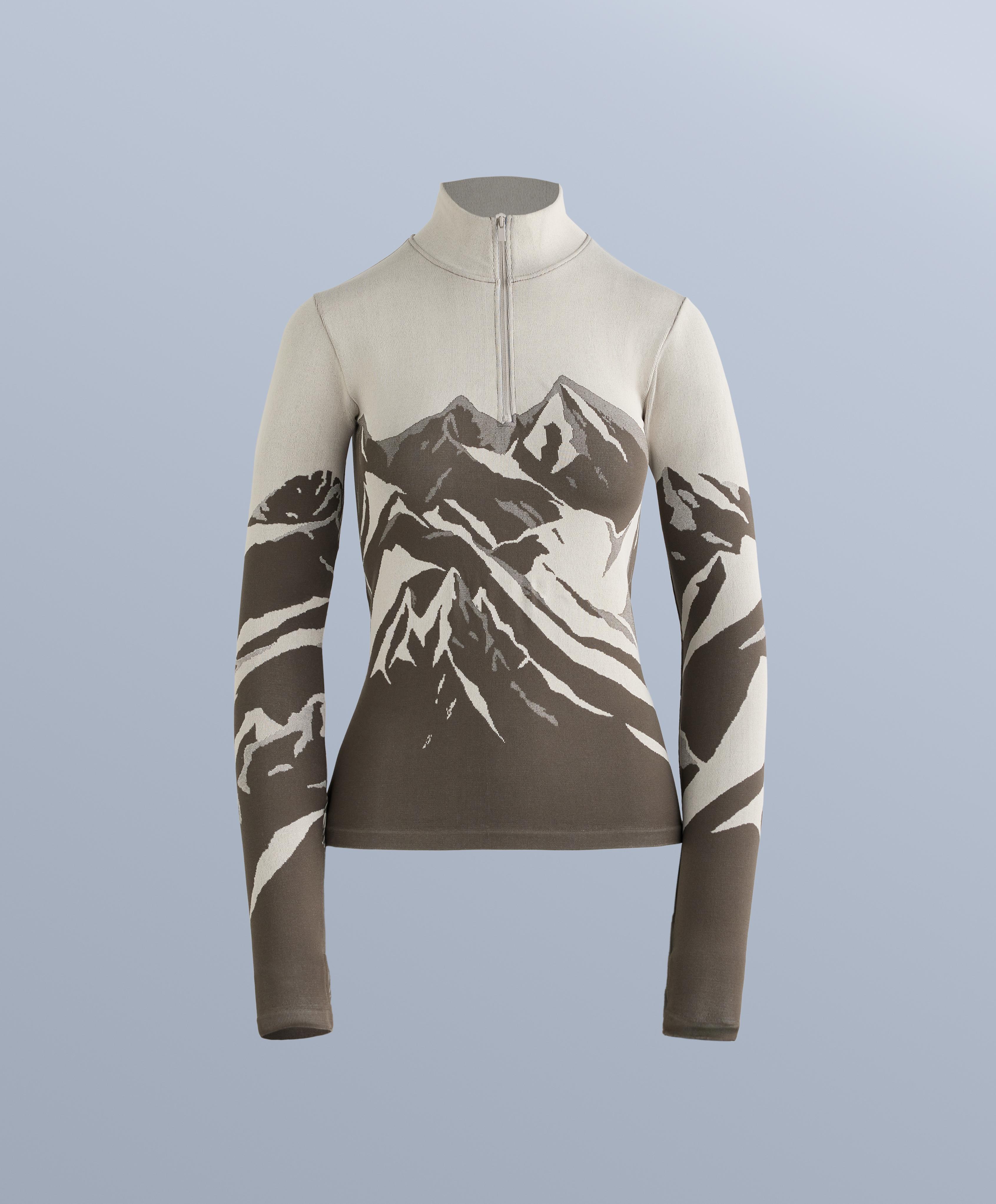 Seamless base layer thermal T-shirt with half zip and print — PALE MINK