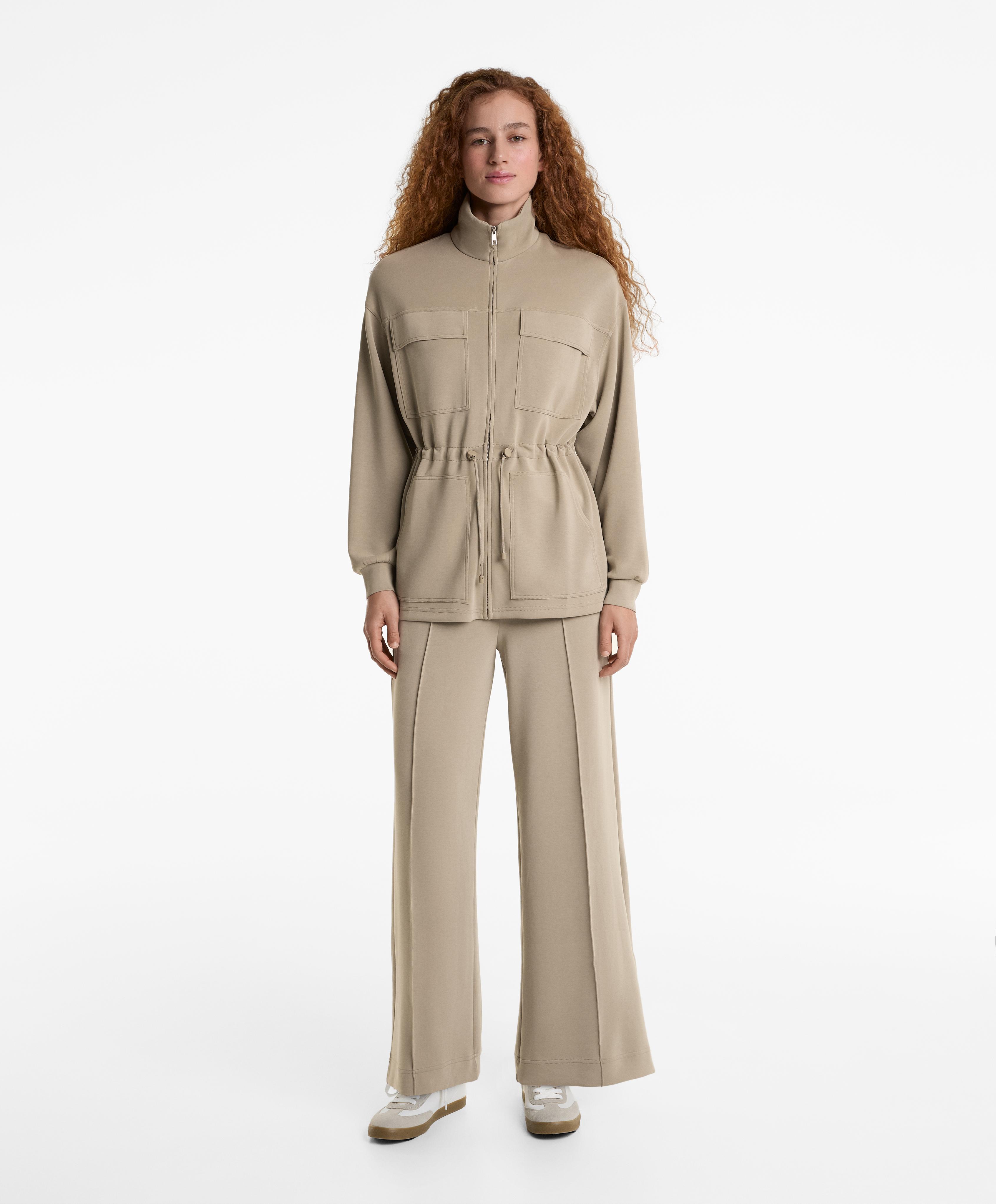 Khaki crease straight-leg tracksuit with modal