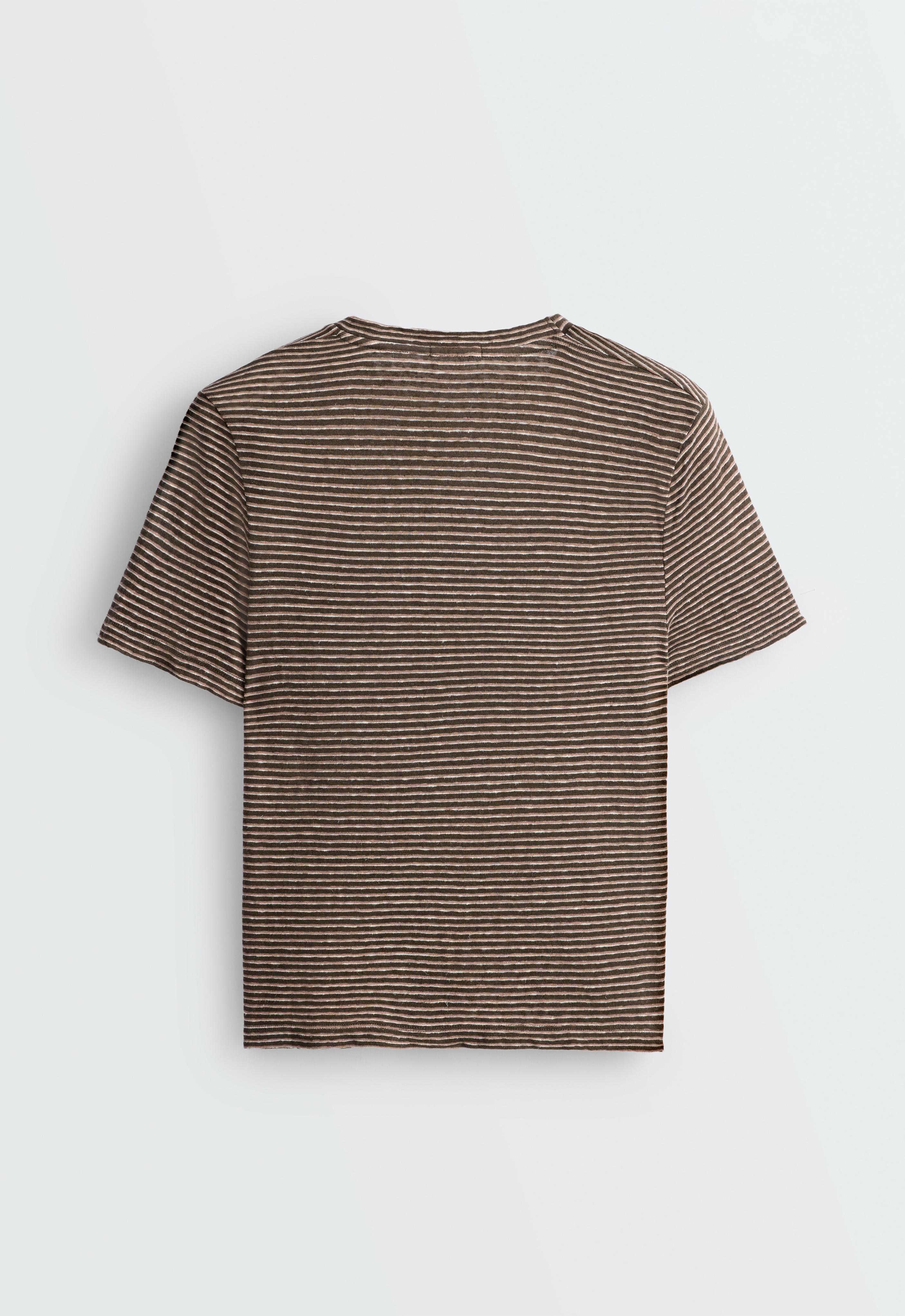 Slim-fit striped cotton and linen T-shirt — CHOCOLATE
