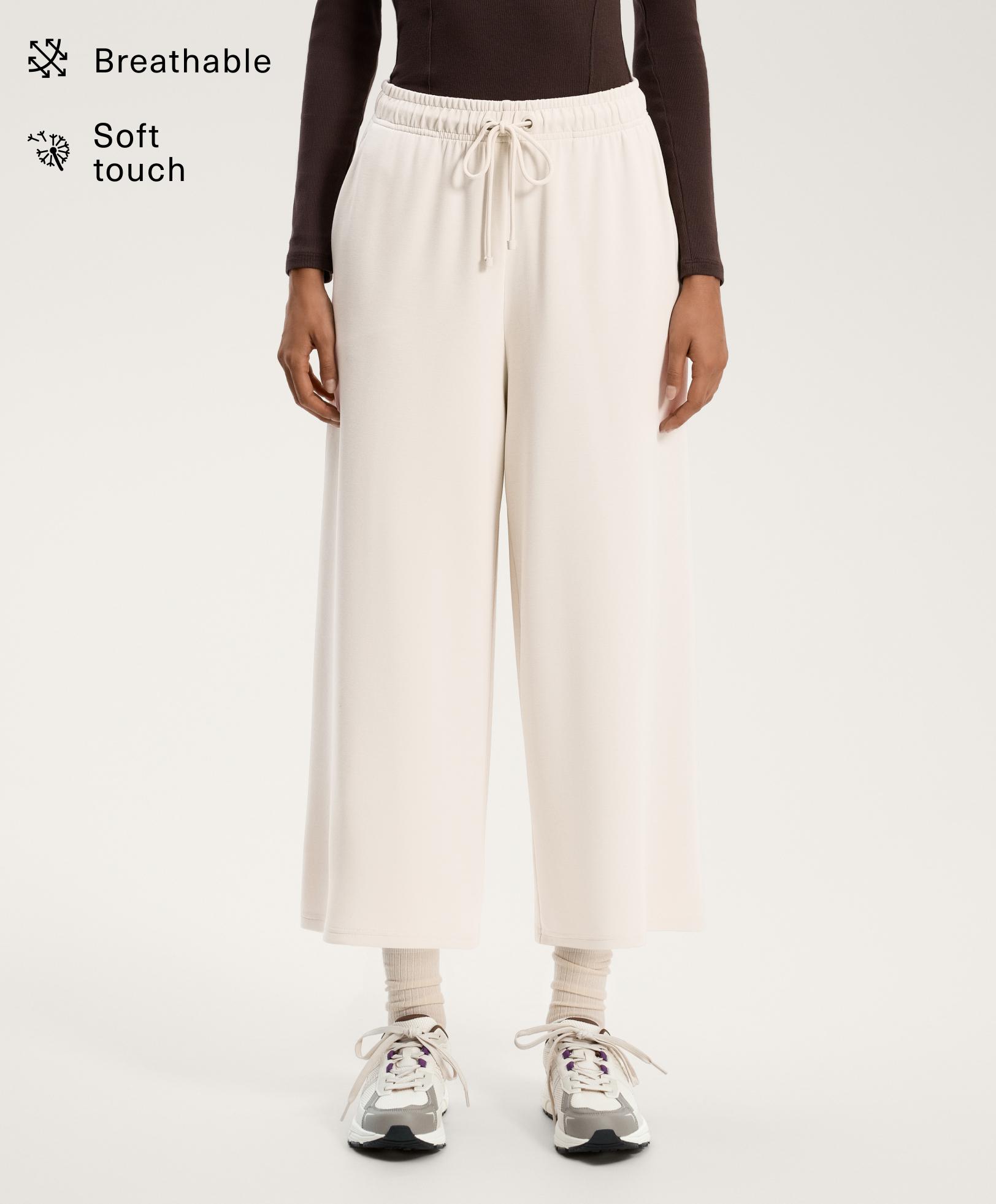 Soft-touch wide-leg crop trousers with modal