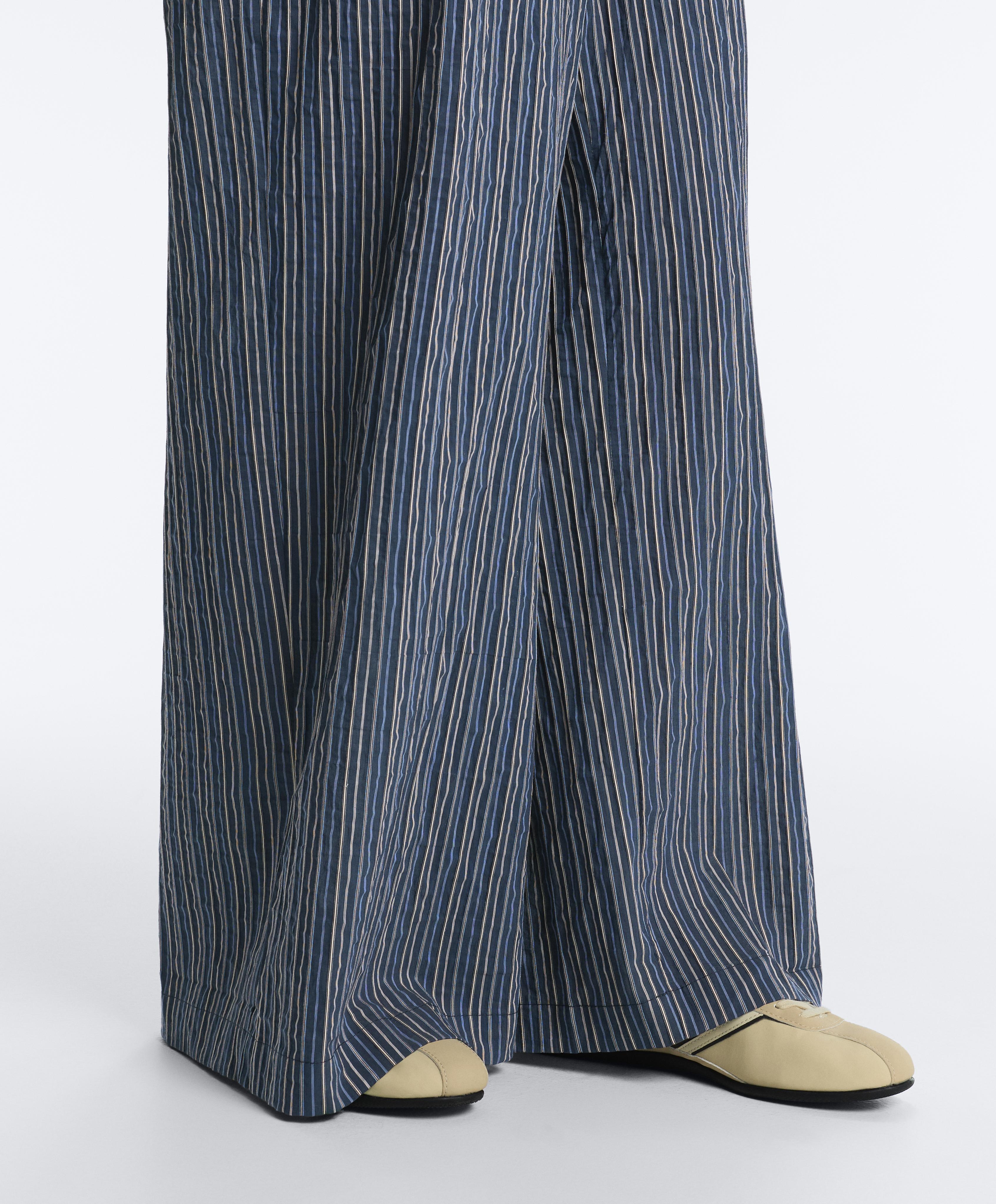Wide leg cotton blend stripe trousers — DARK NAVY
